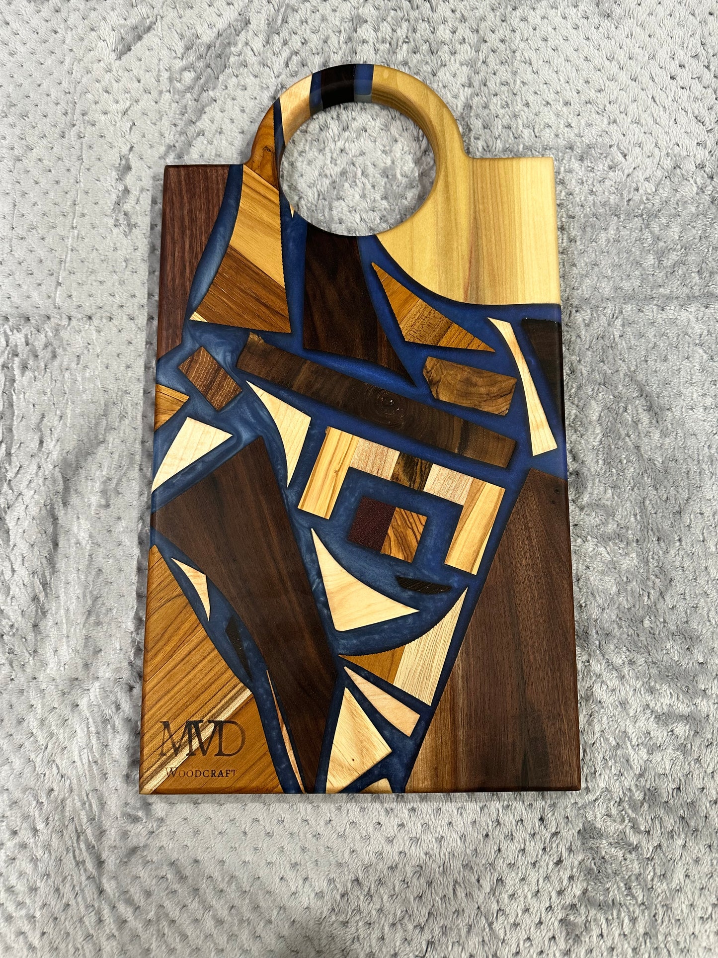 Mixed Wood and Blue Epoxy Charcuterie Board