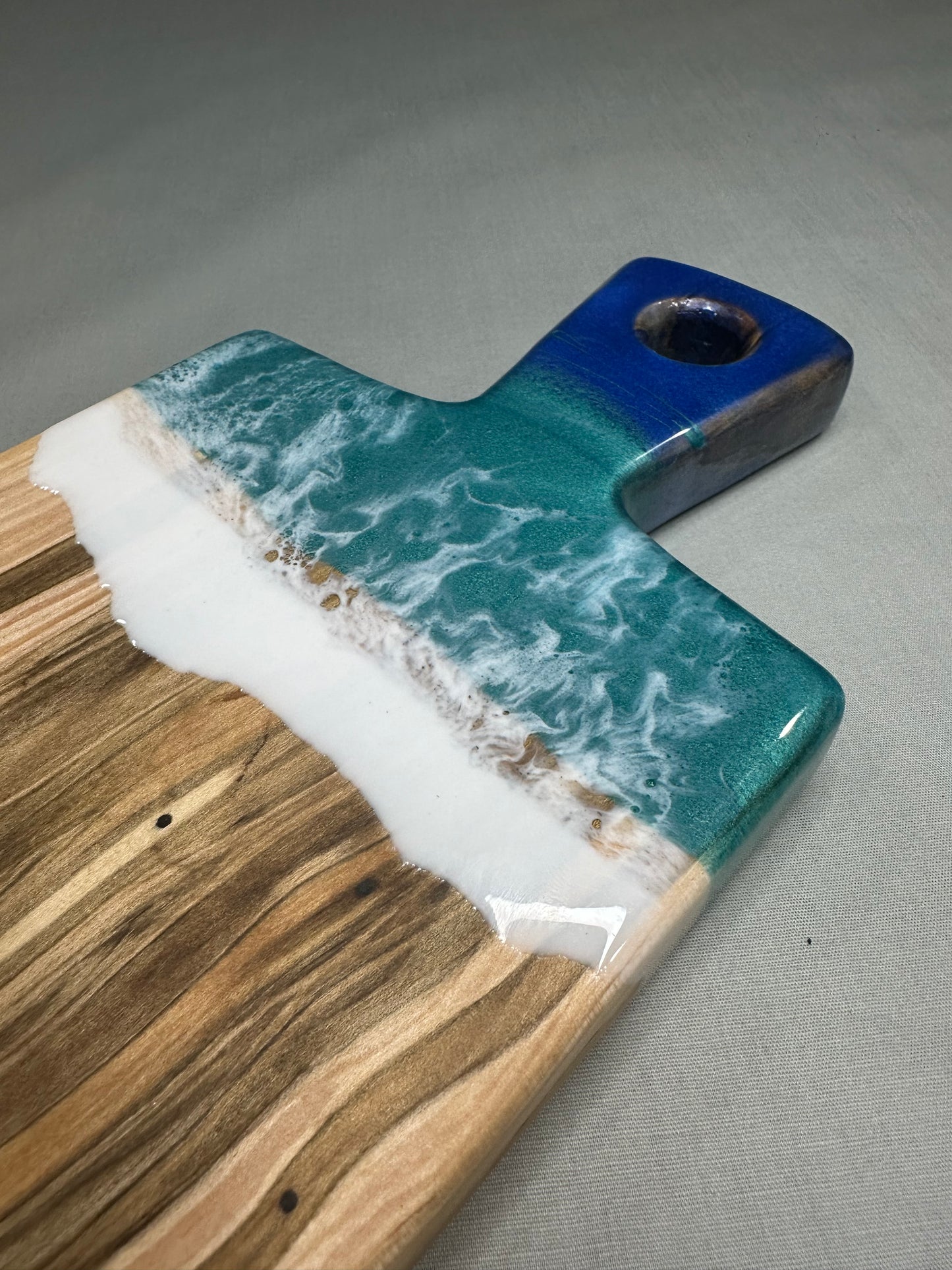 Wormy Maple Charcuterie Board with Ocean Handle