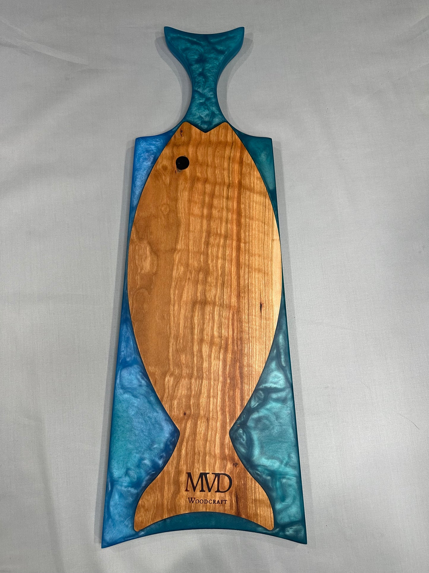 Blue Epoxy with Fish Inlay Charcuterie Board