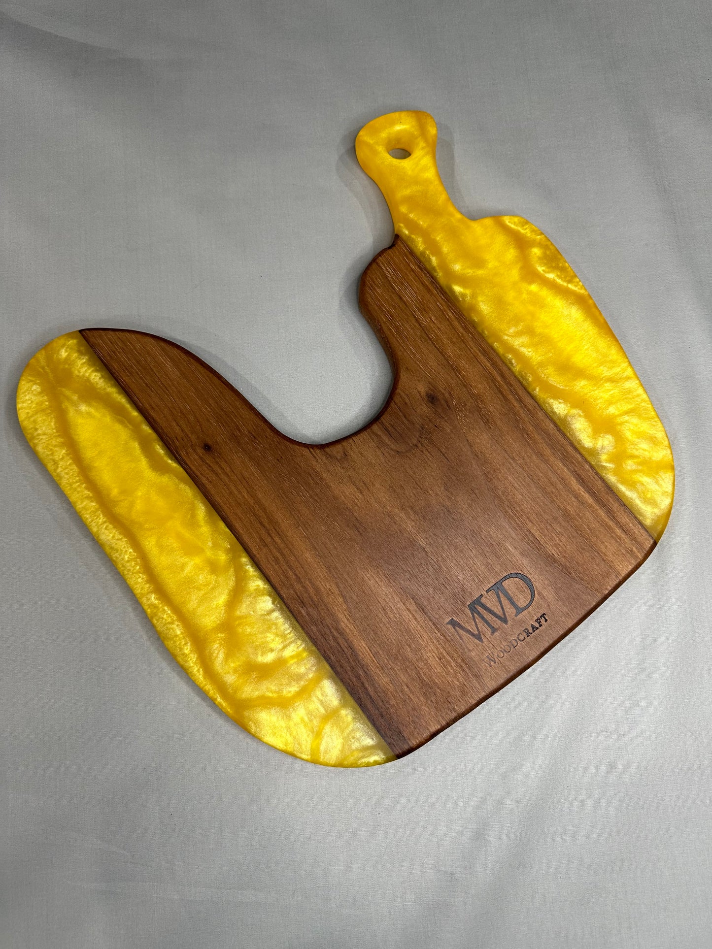 Walnut Abstract Charcuterie Board with Yellow Epoxy