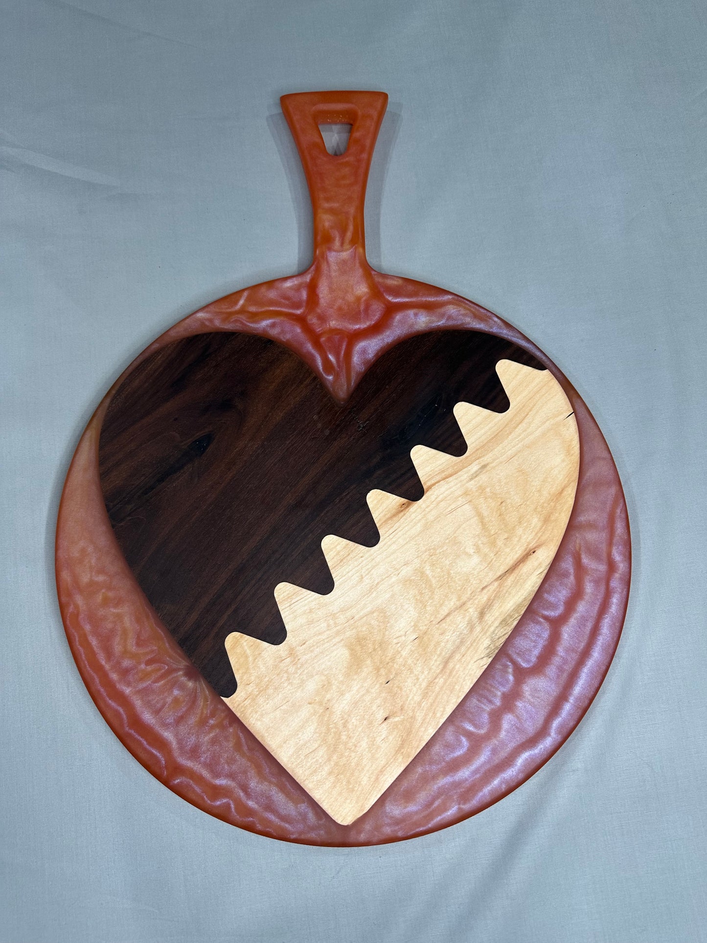 Walnut and Maple Heart Charcuterie Board with Pink Epoxy
