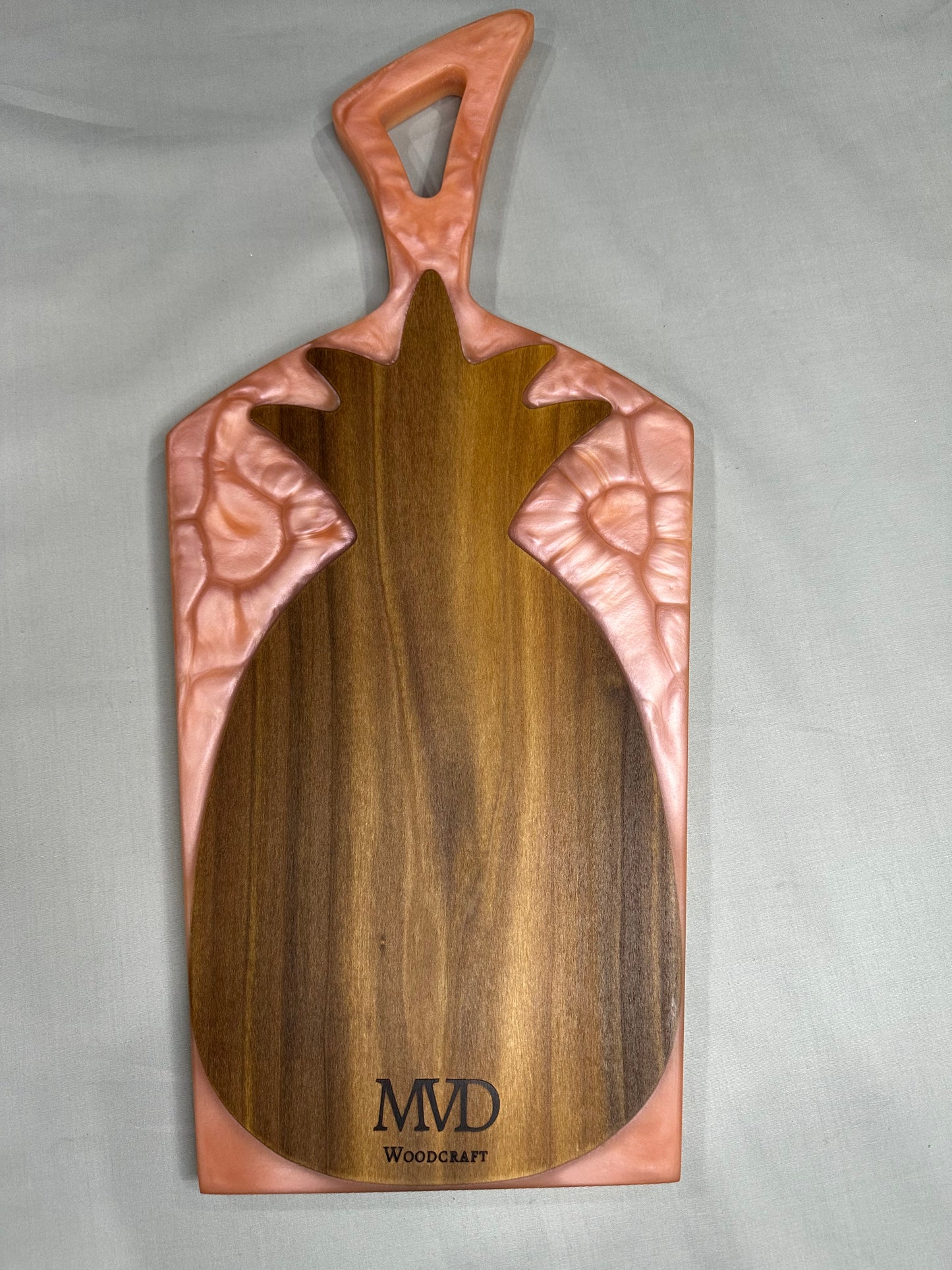 Rainbow Poplar Pineapple Charcuterie Board with Pink Epoxy