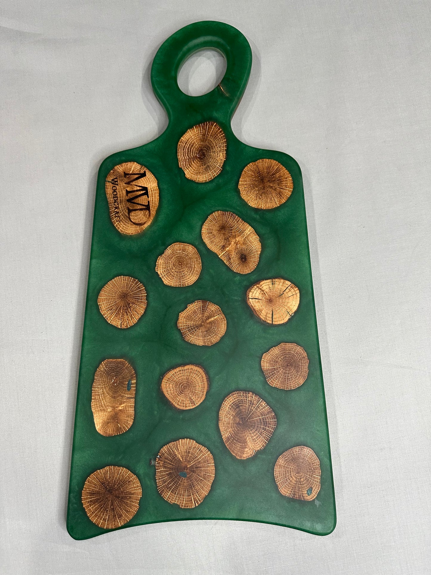 Oak Cookie Charcuterie Board with Green Epoxy