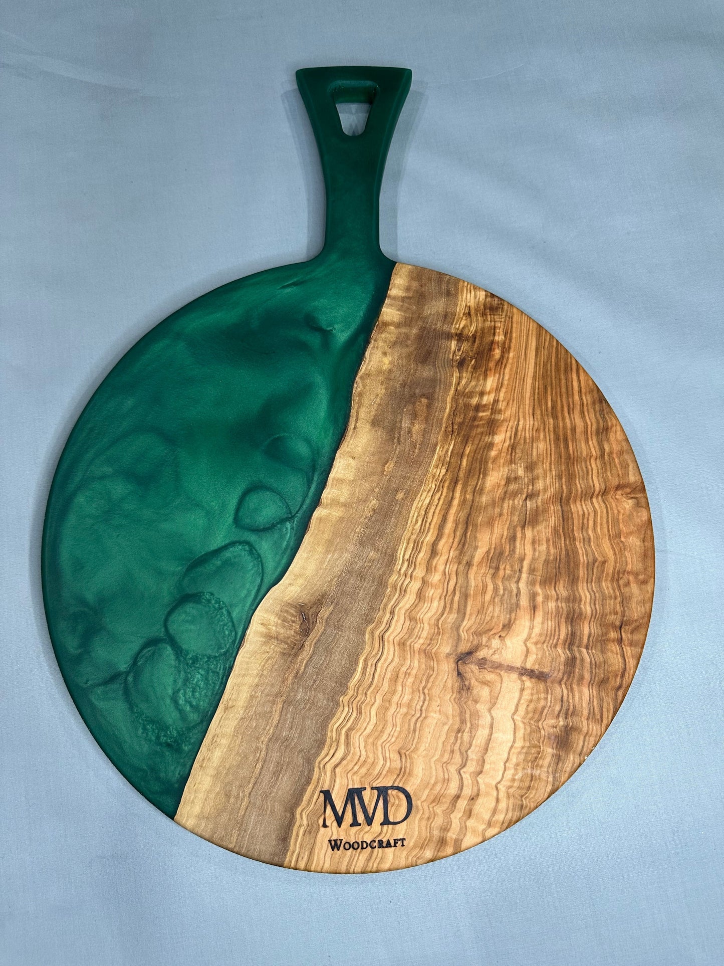 Olive Wood Charcuterie Board with Green Epoxy