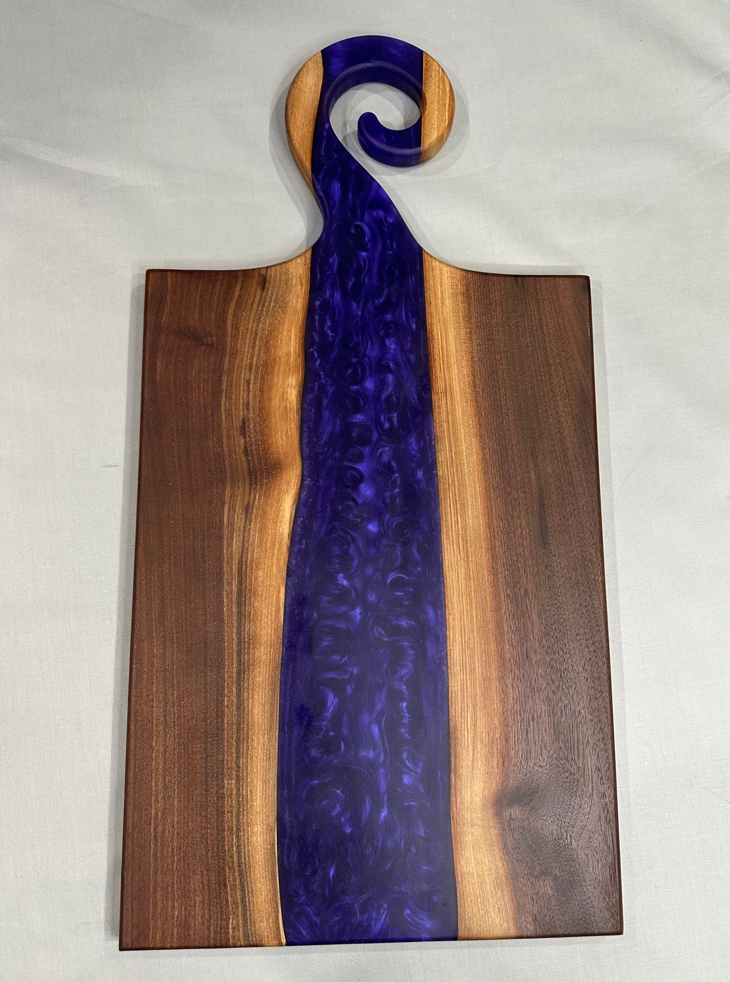 Walnut Charcuterie Board with Purple Swirl Handle