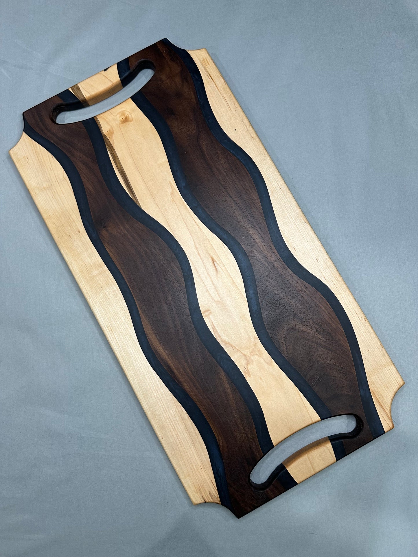 Walnut and Maple Charcuterie Board with Navy-Blue Epoxy