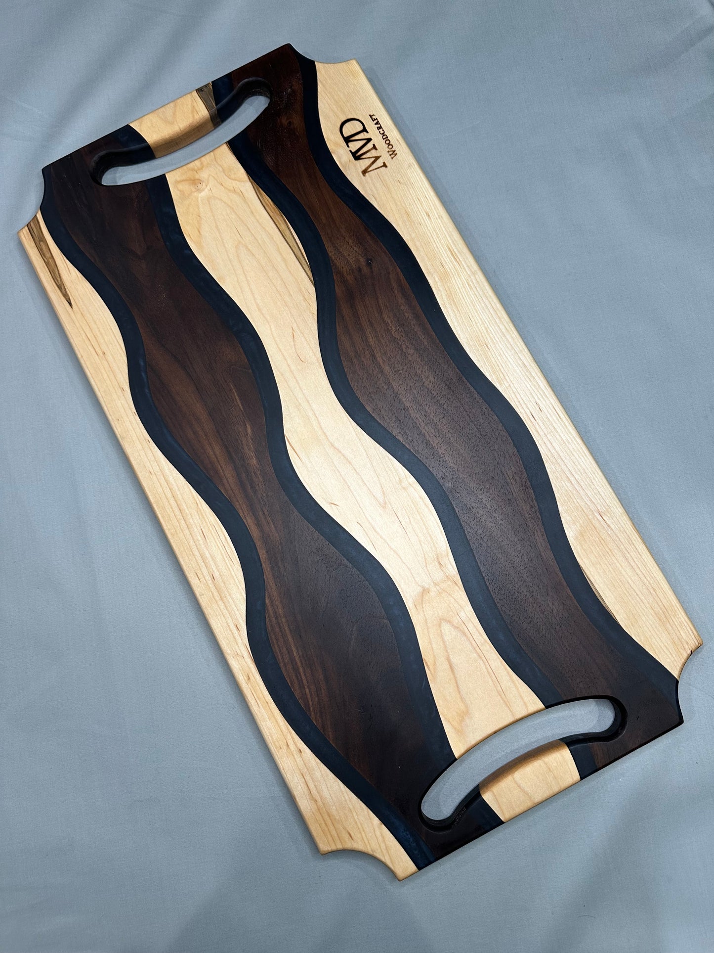 Walnut and Maple Charcuterie Board with Navy-Blue Epoxy