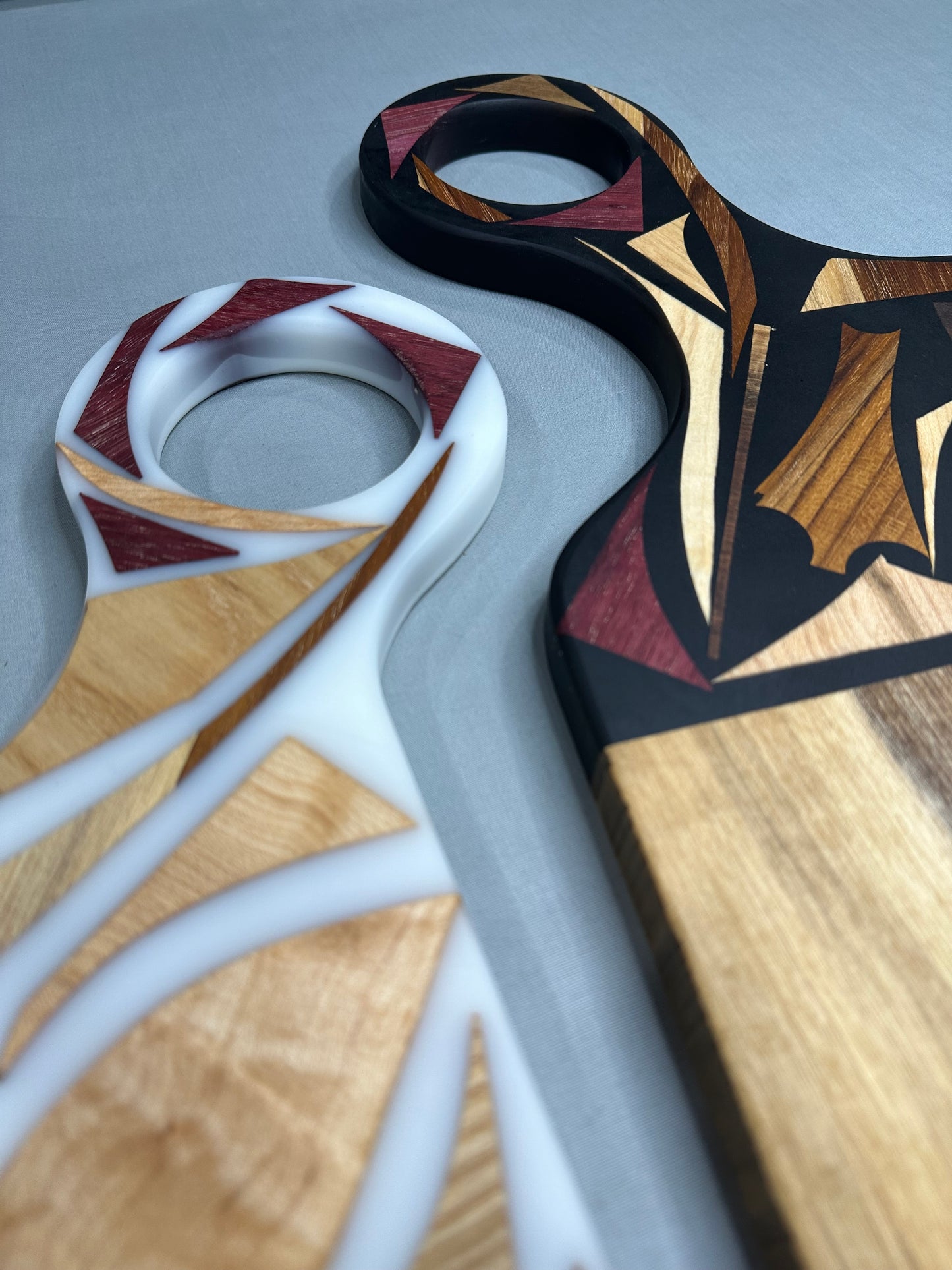 Mixed Wood Black & White Nesting Charcuterie Boards (Set of 2)