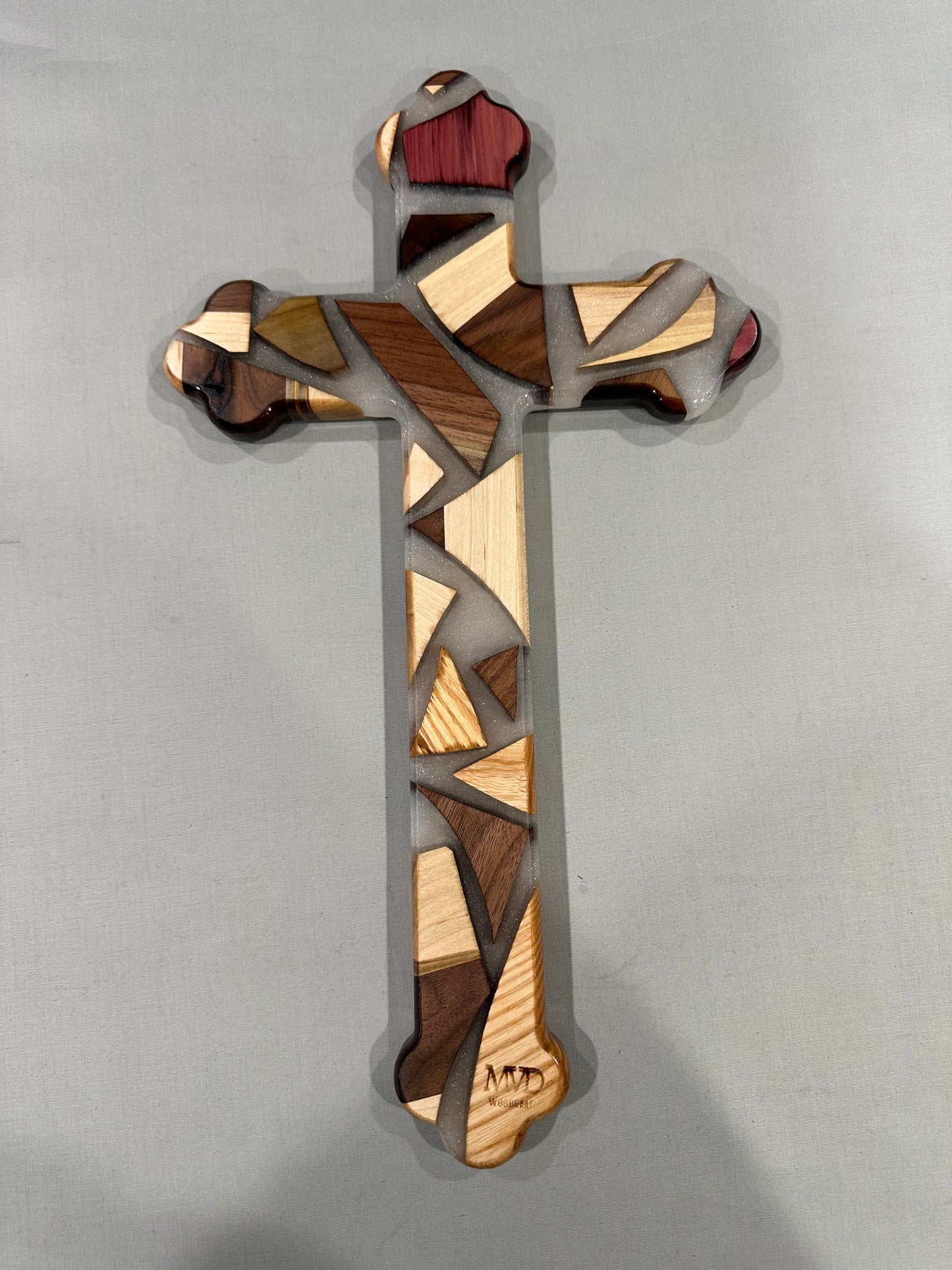 Mixed Wood Cross with White Epoxy