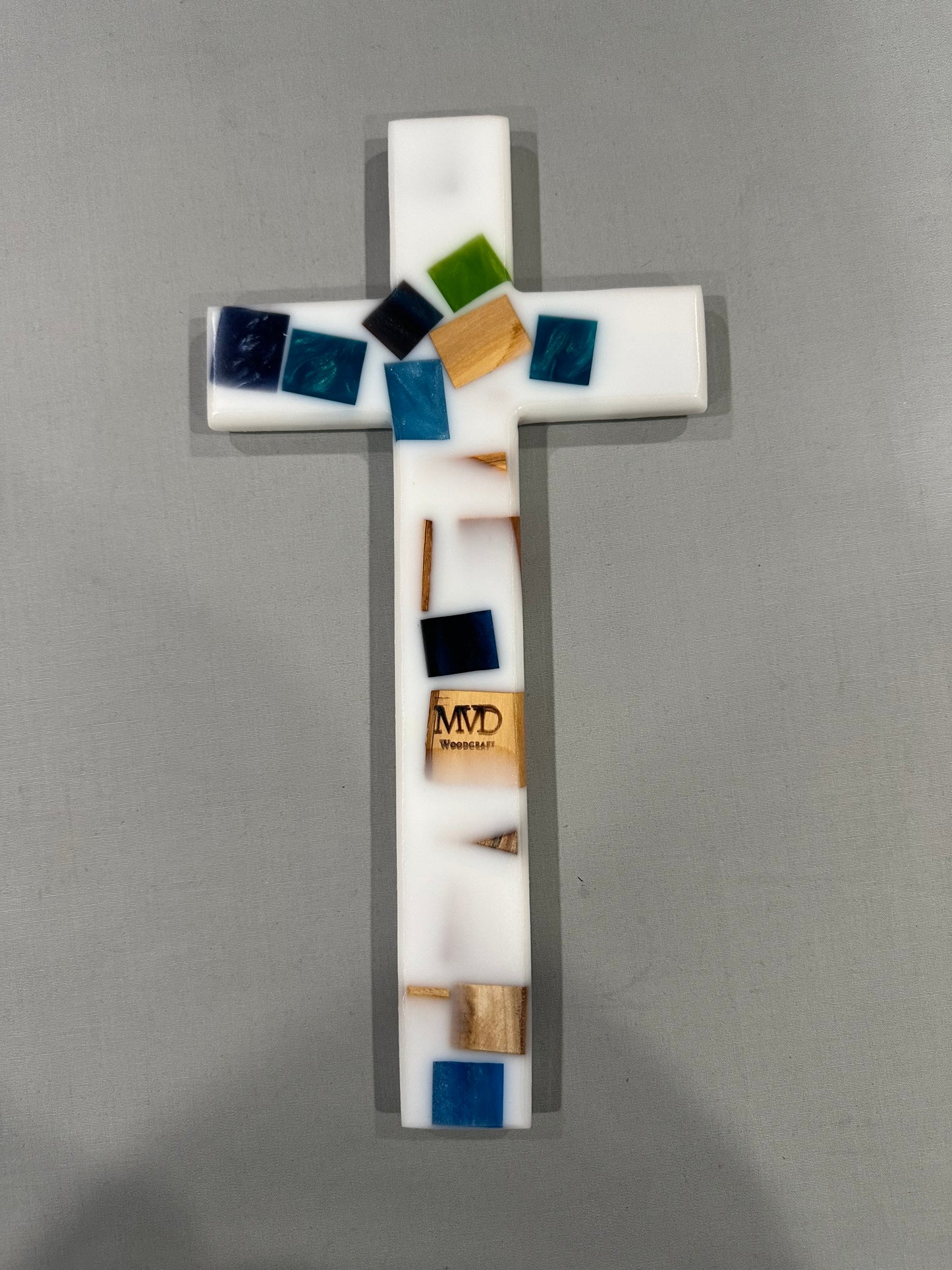 White Cross with Mixed Wood Cubes