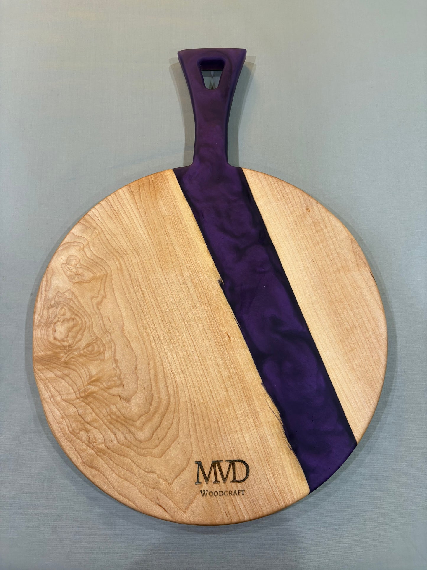 Figured Maple Charcuterie Board with Purple Epoxy