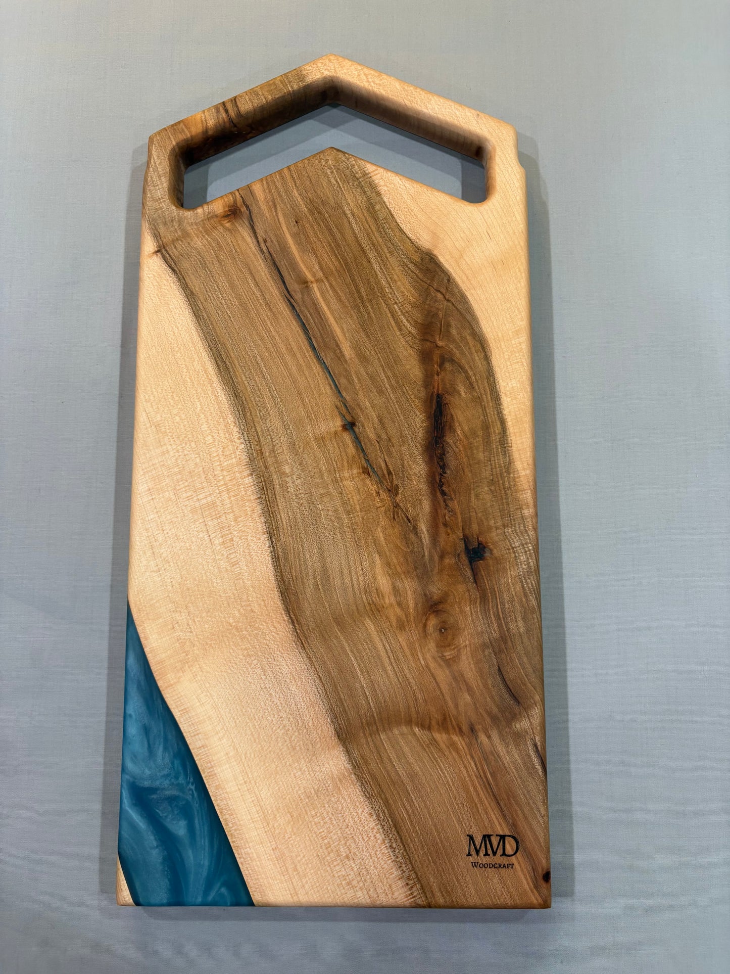 Wormy Maple Charcuterie Board with Teal Epoxy