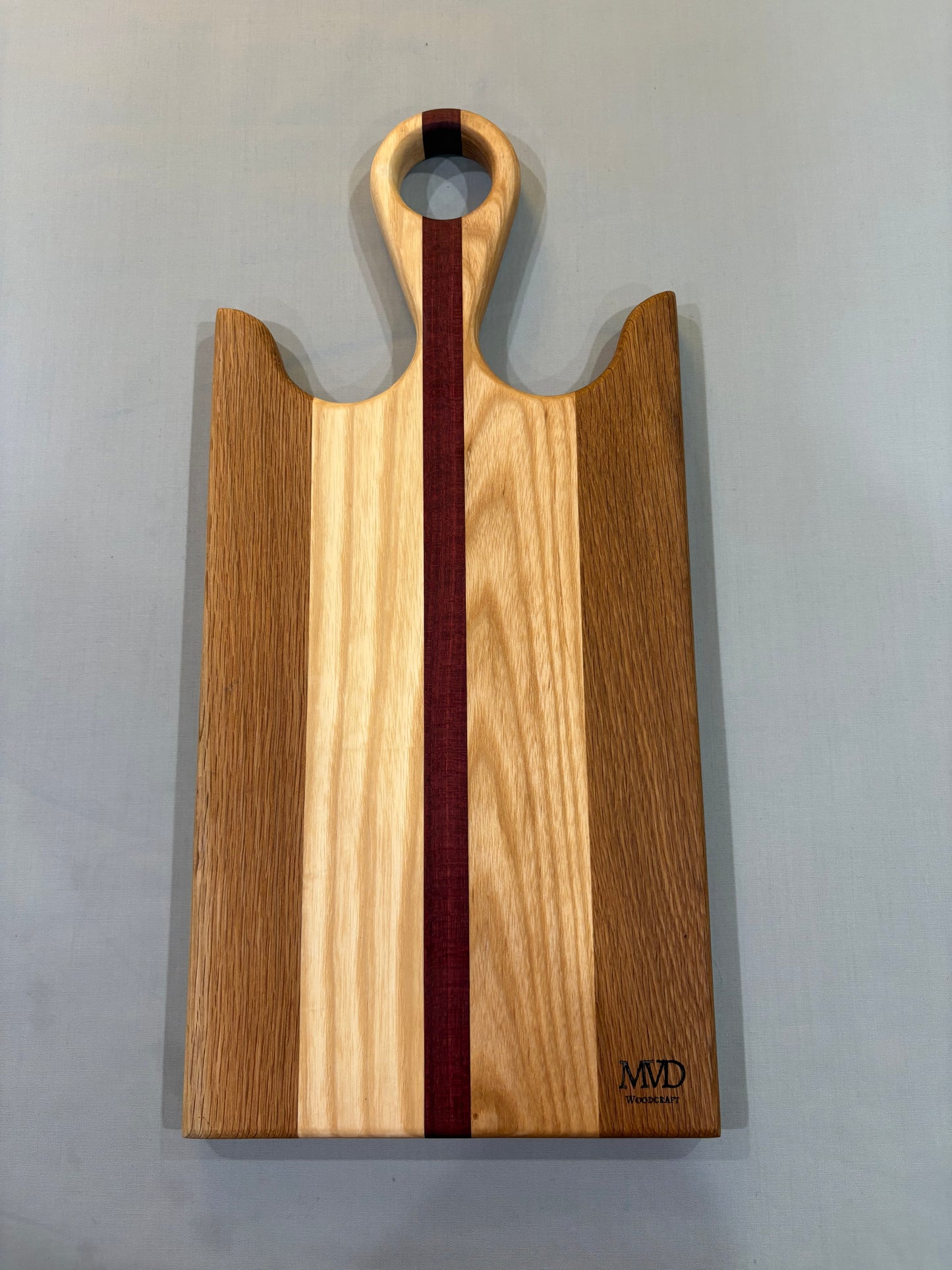 White Oak, Ash, and Purple Heart Striped Charcuterie Board