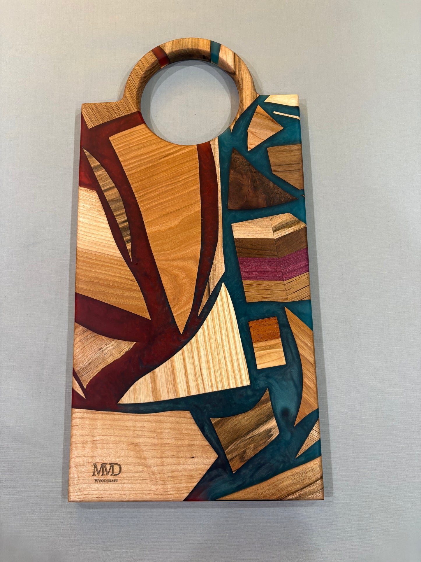Mixed Piece Charcuterie Board with Red and Blue Epoxy