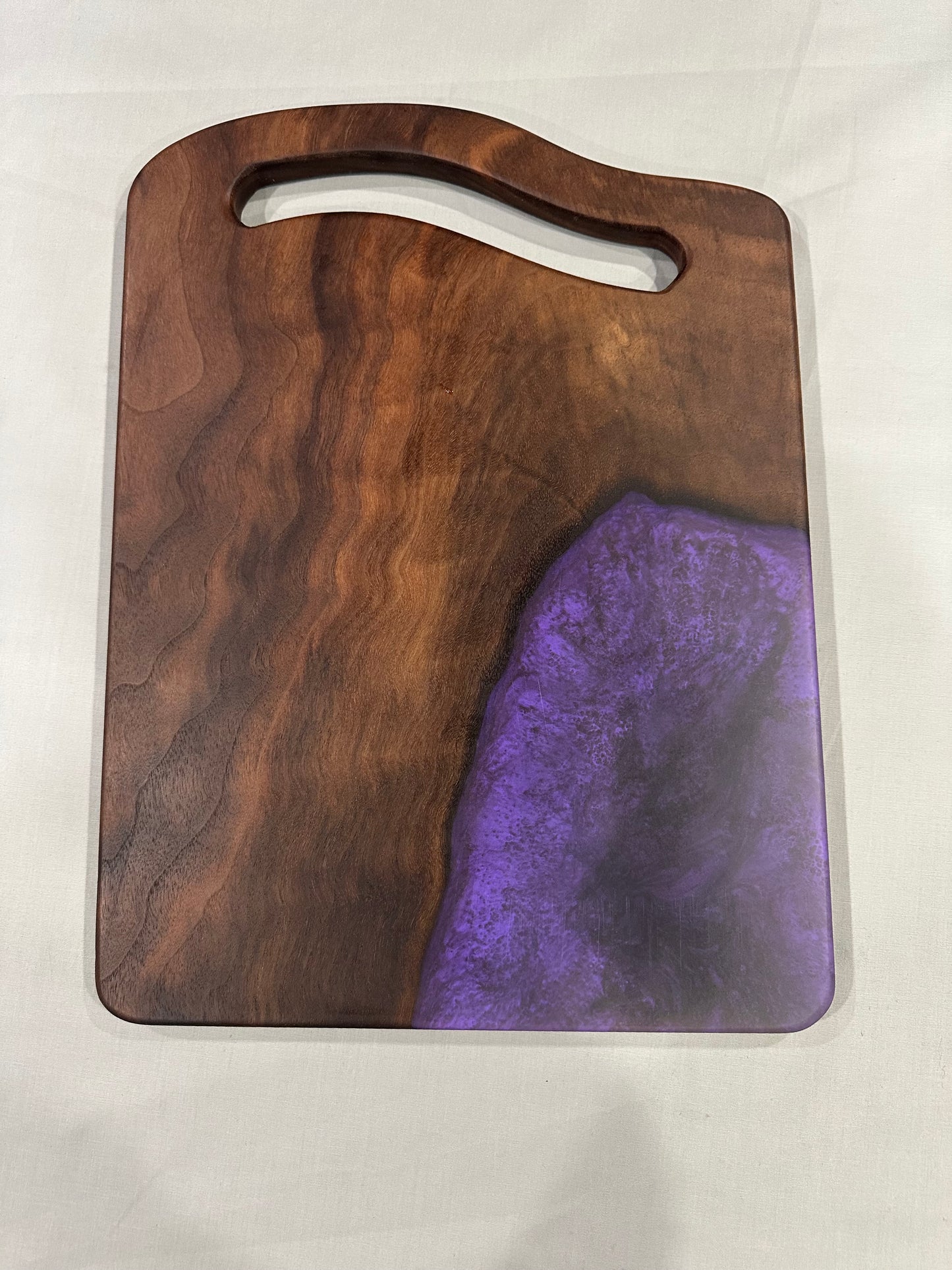 Figured Curly Walnut Charcuterie Board with Purple Epoxy