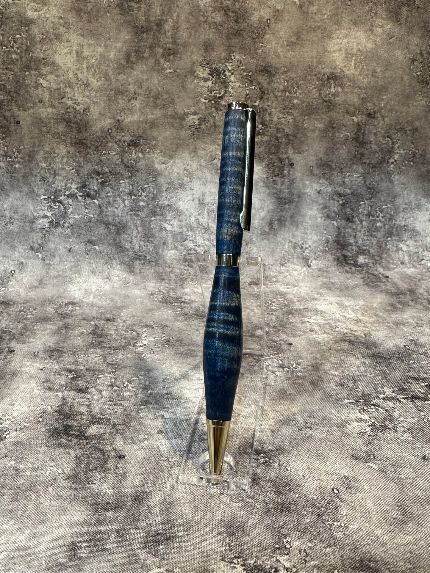 Blue Figured Maple Twist-to-Retract Pen