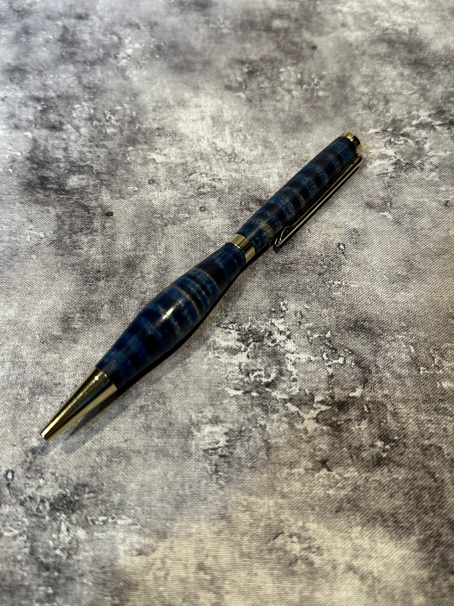 Blue Figured Maple Twist-to-Retract Pen