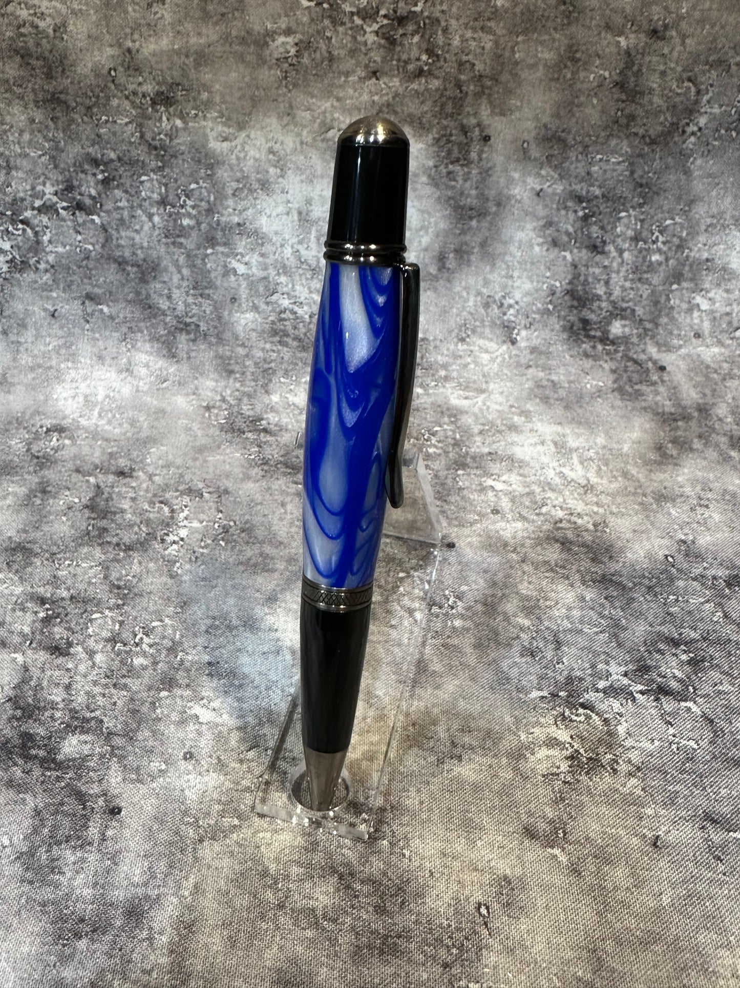 Blue and White Marble Acrylic Twist-to-Retract Pen