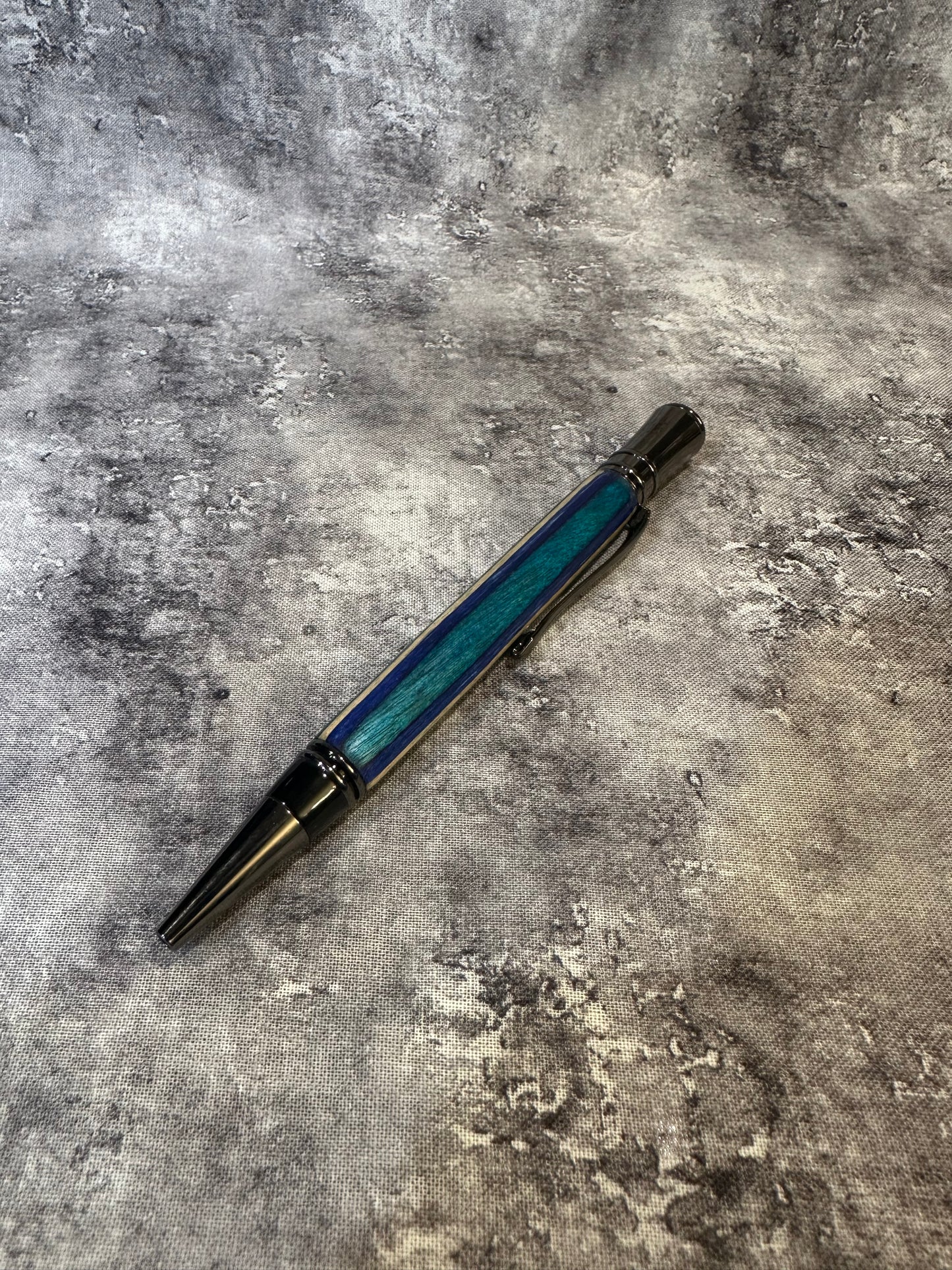 Blue Laminated Wood Twist-to-Retract Pen
