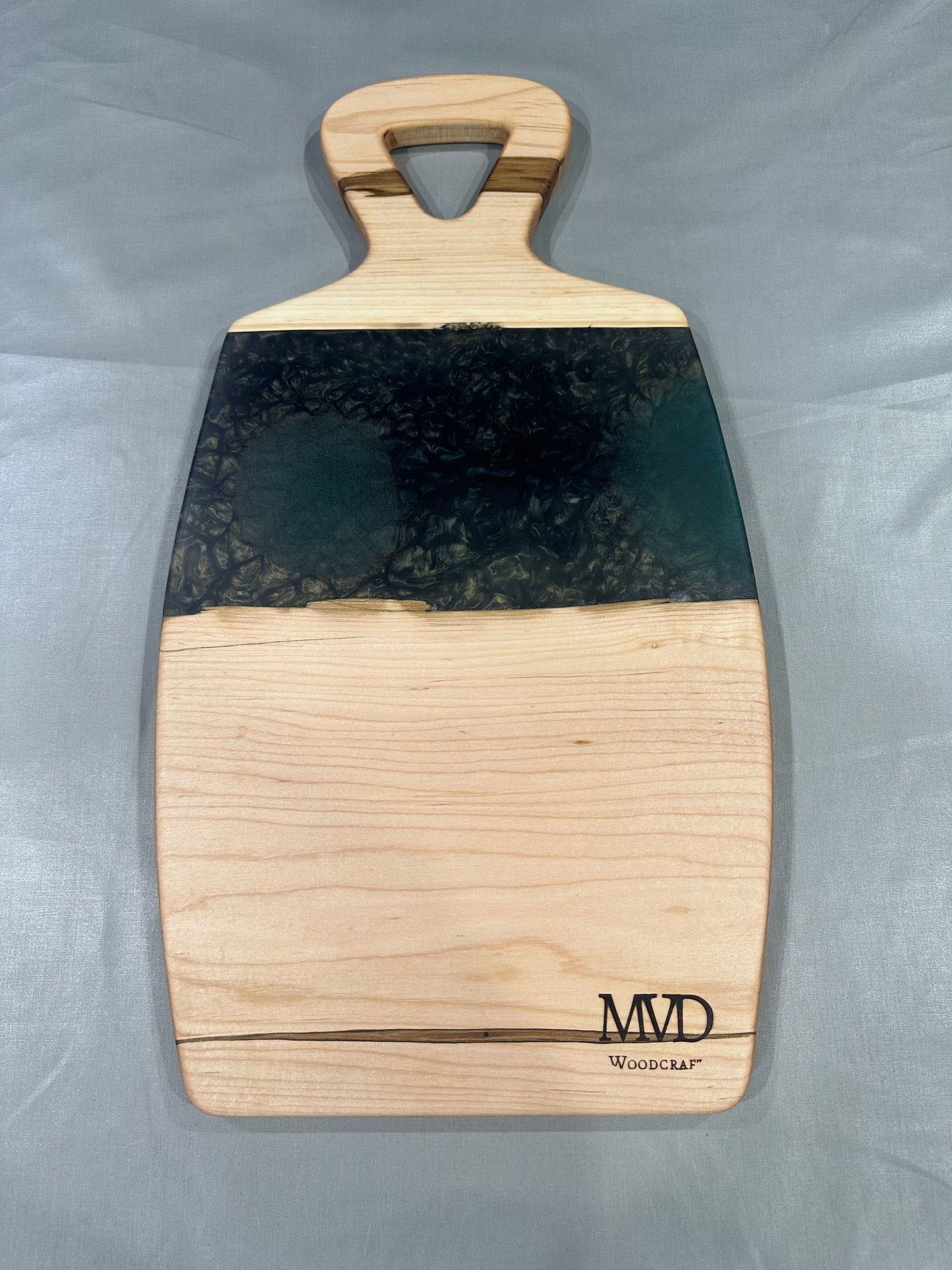 Barrel Charcuterie Board with Green-Black Epoxy