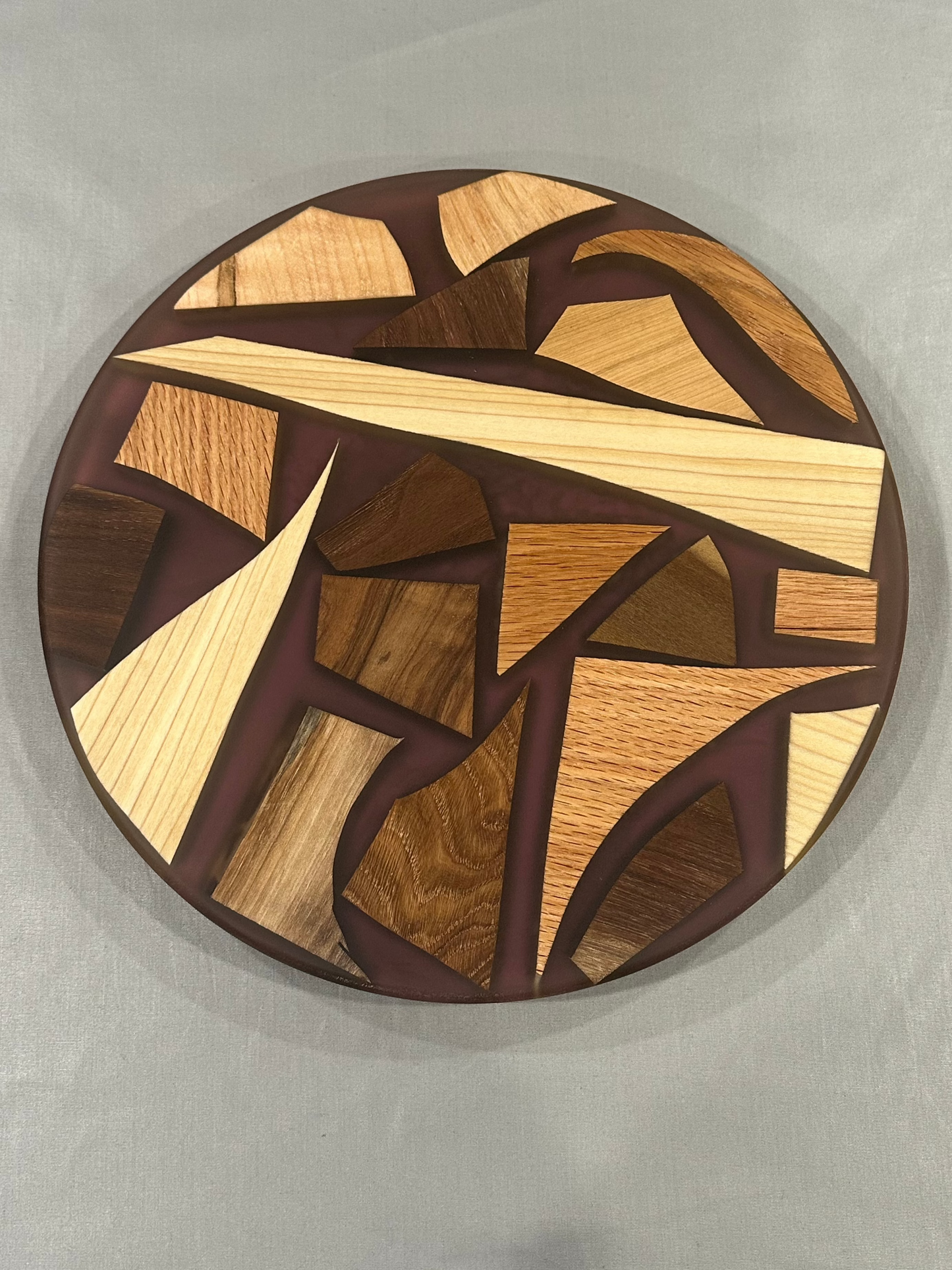 Mixed Wood Lazy Susan with Burgundy Epoxy