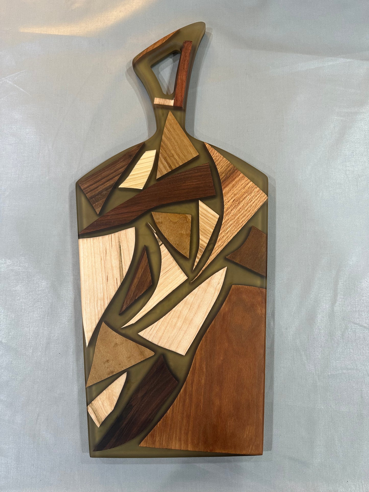 Mixed Wood Board with Gold-Green Epoxy