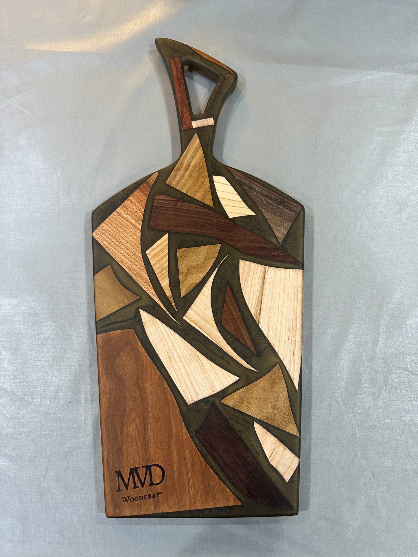 Mixed Wood Board with Gold-Green Epoxy