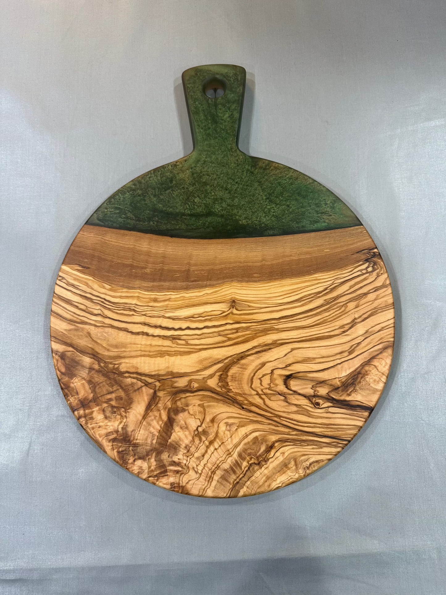 Olive Wood Charcuterie Board with Green Epoxy