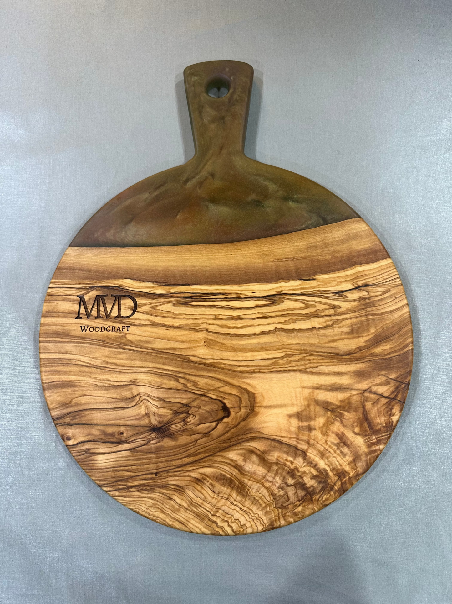 Olive Wood Charcuterie Board with Green Epoxy
