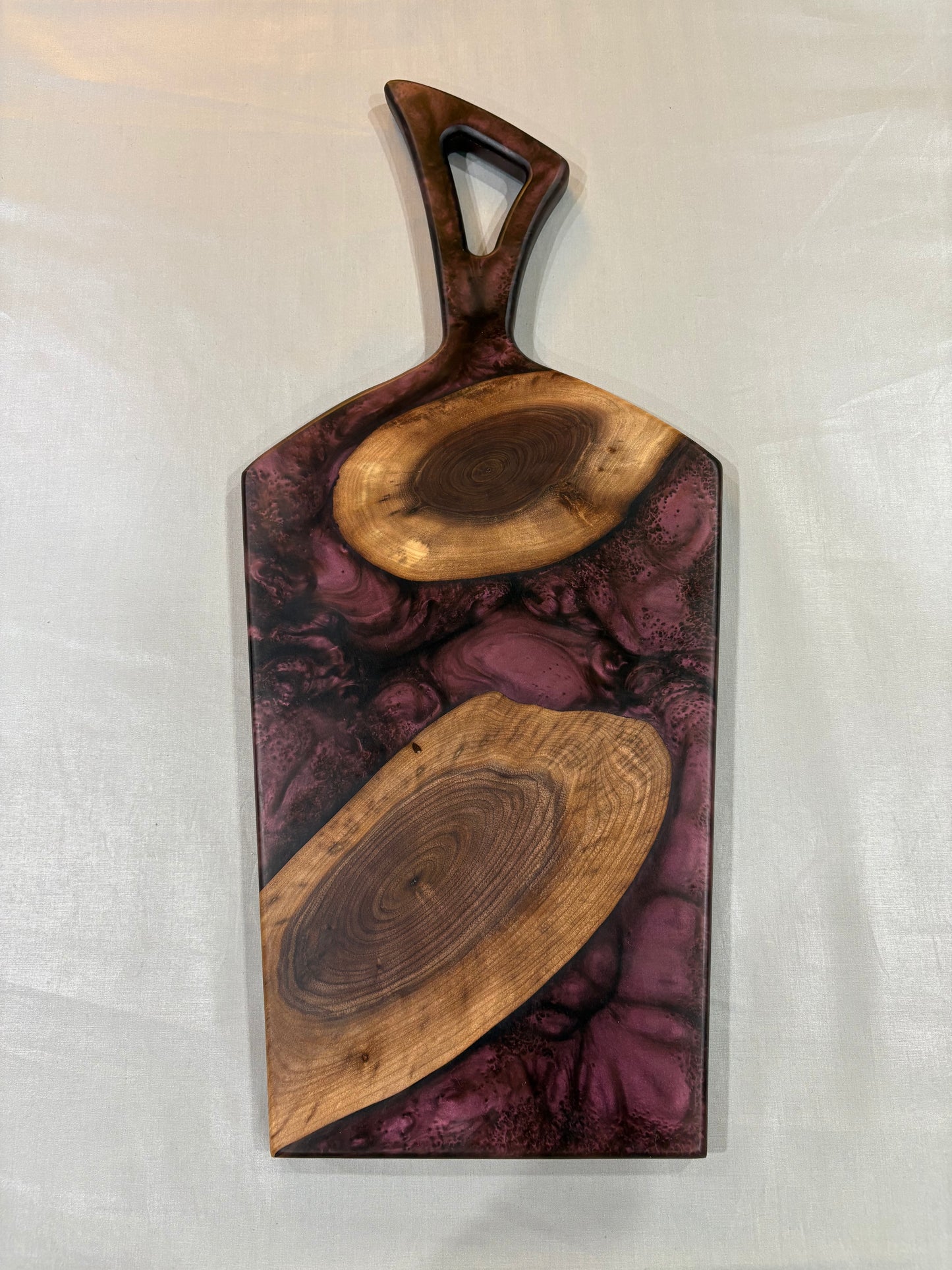 Walnut Cookie Charcuterie Board with Purple-Red Epoxy