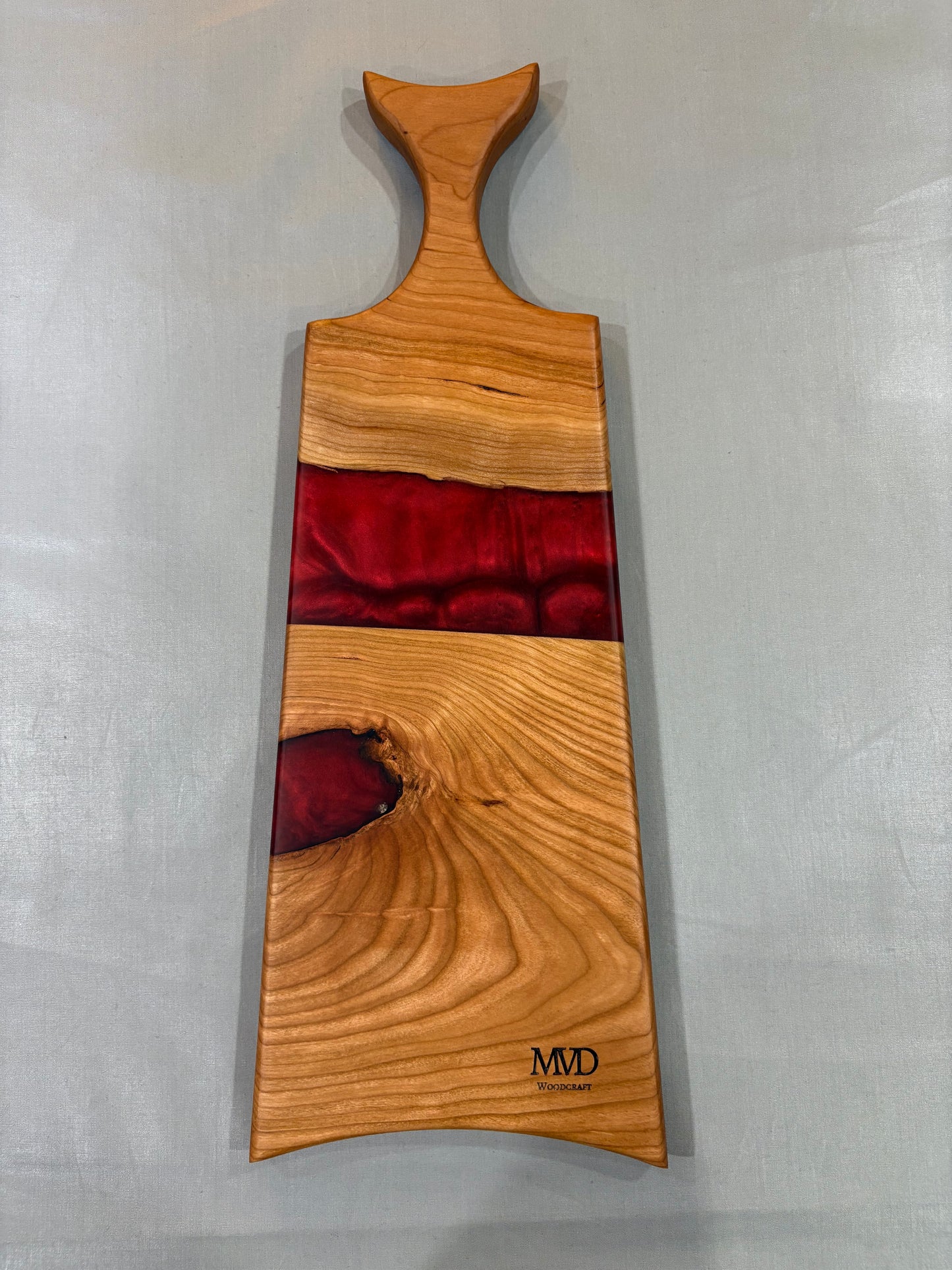 Cherry Wood Charcuterie Board with Red Epoxy