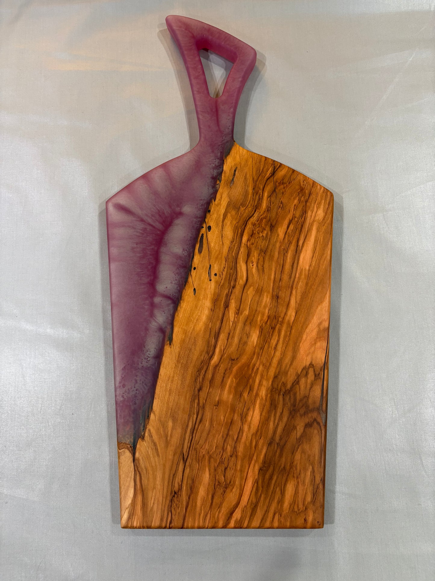 Figured Olivewood Charcuterie Board with Pink Epoxy