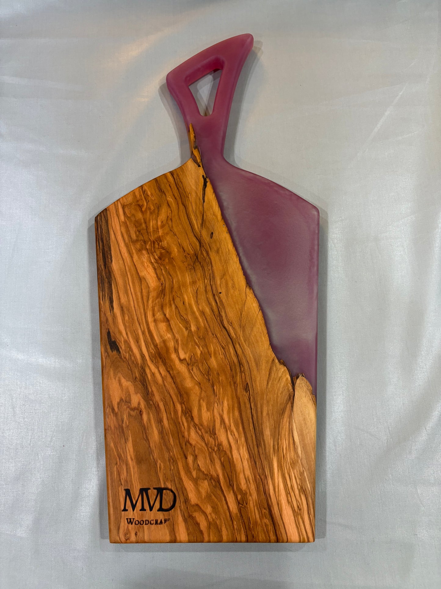 Figured Olivewood Charcuterie Board with Pink Epoxy