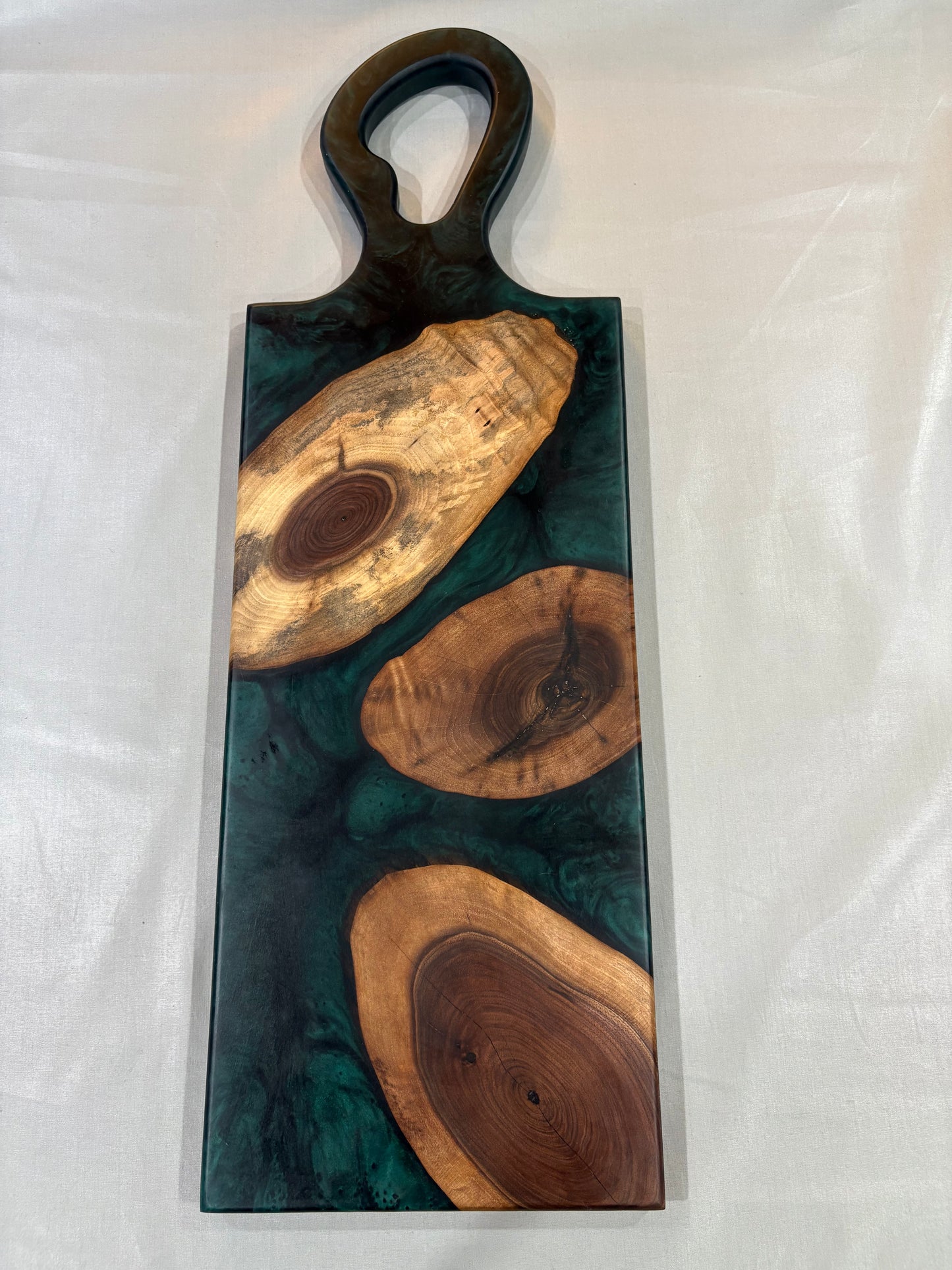 Walnut Cookie Charcuterie Board with Dark Green Epoxy
