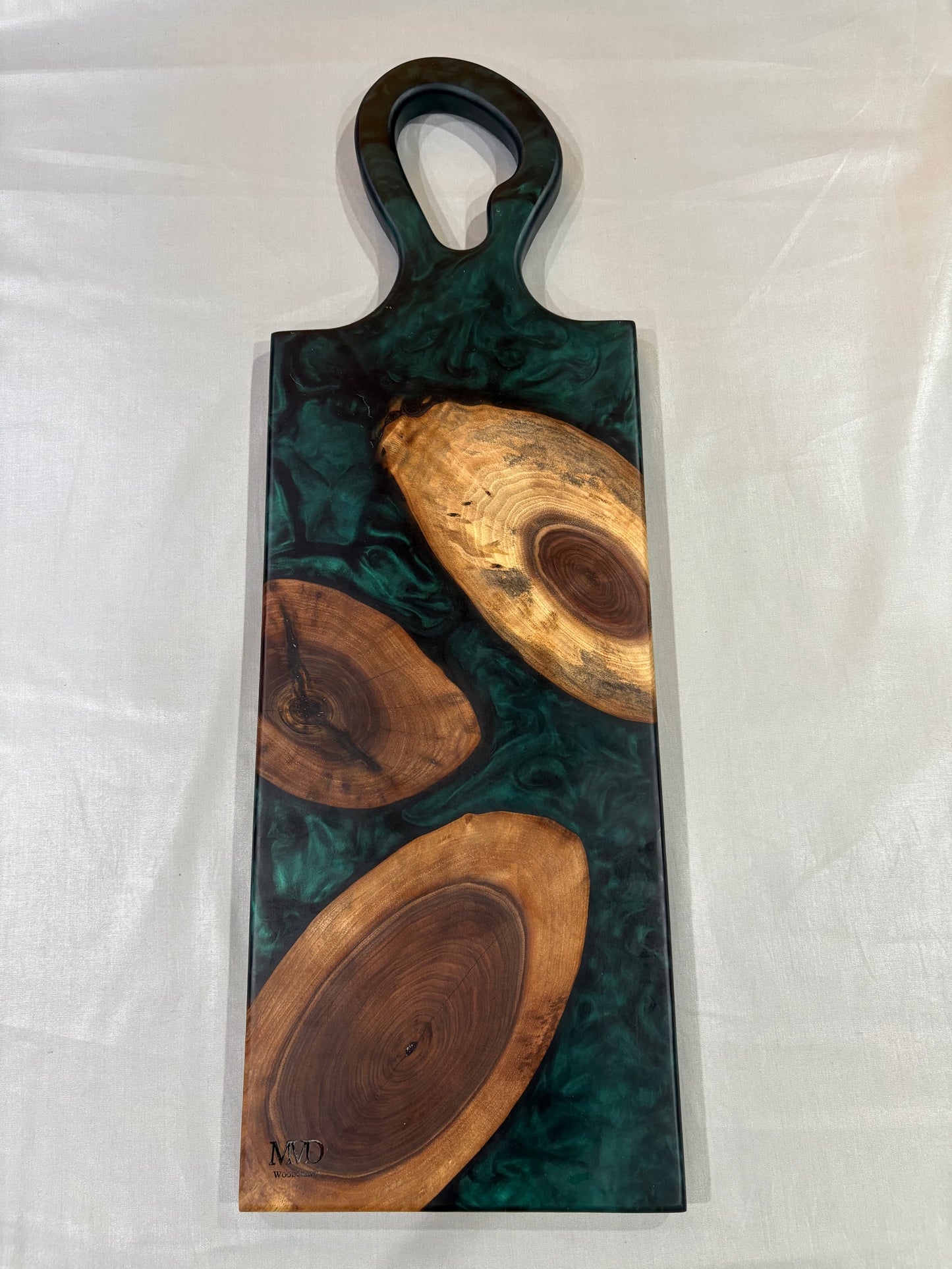 Walnut Cookie Charcuterie Board with Dark Green Epoxy