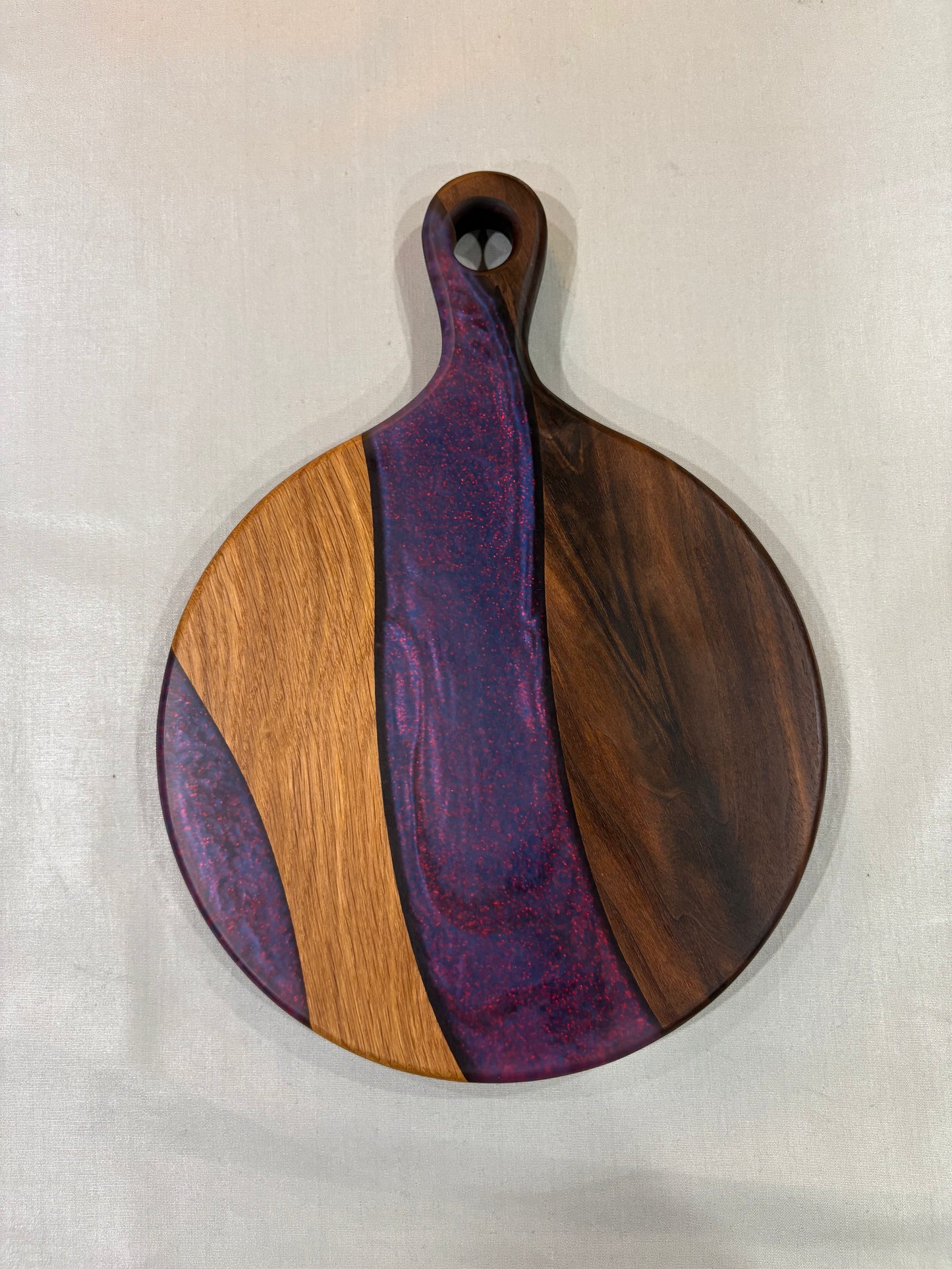 Walnut and Oak Charcuterie Board with Blue Epoxy