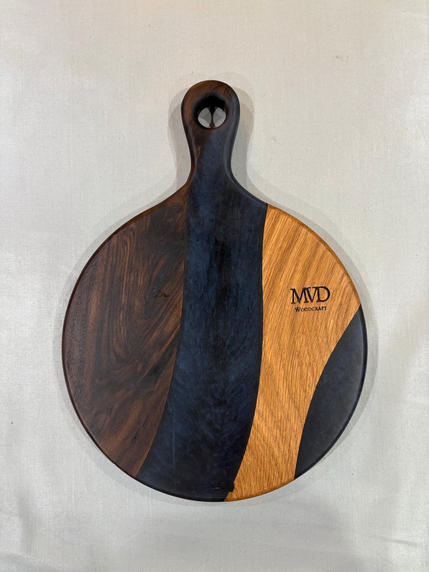 Walnut and Oak Charcuterie Board with Blue Epoxy