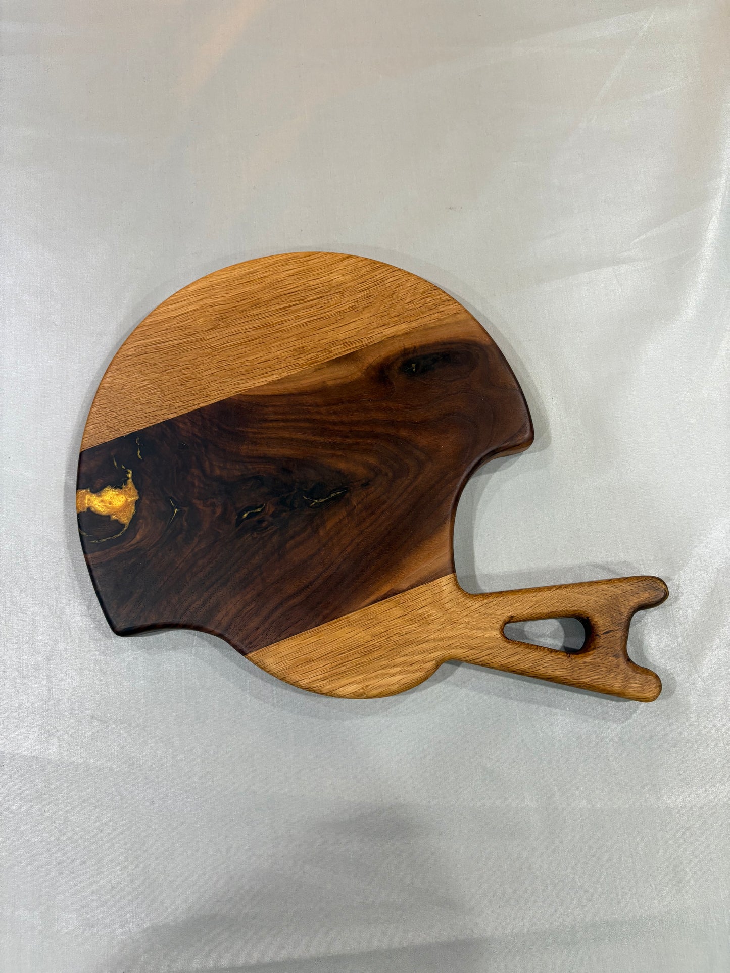 Walnut and Oak Football Helmet Charcuterie Board