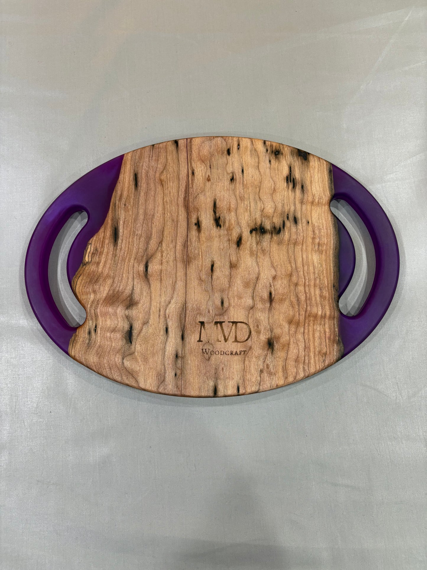 Curly Maple Charcuterie/Serving Tray with Purple Epoxy