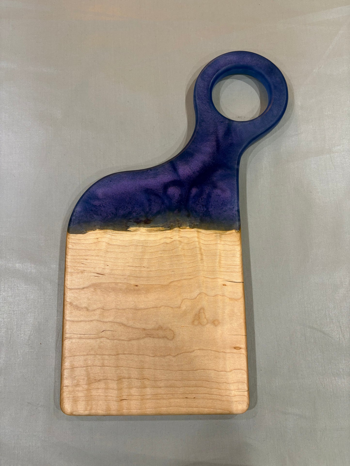 Figured Maple Wood Charcuterie Board with Blue Epoxy