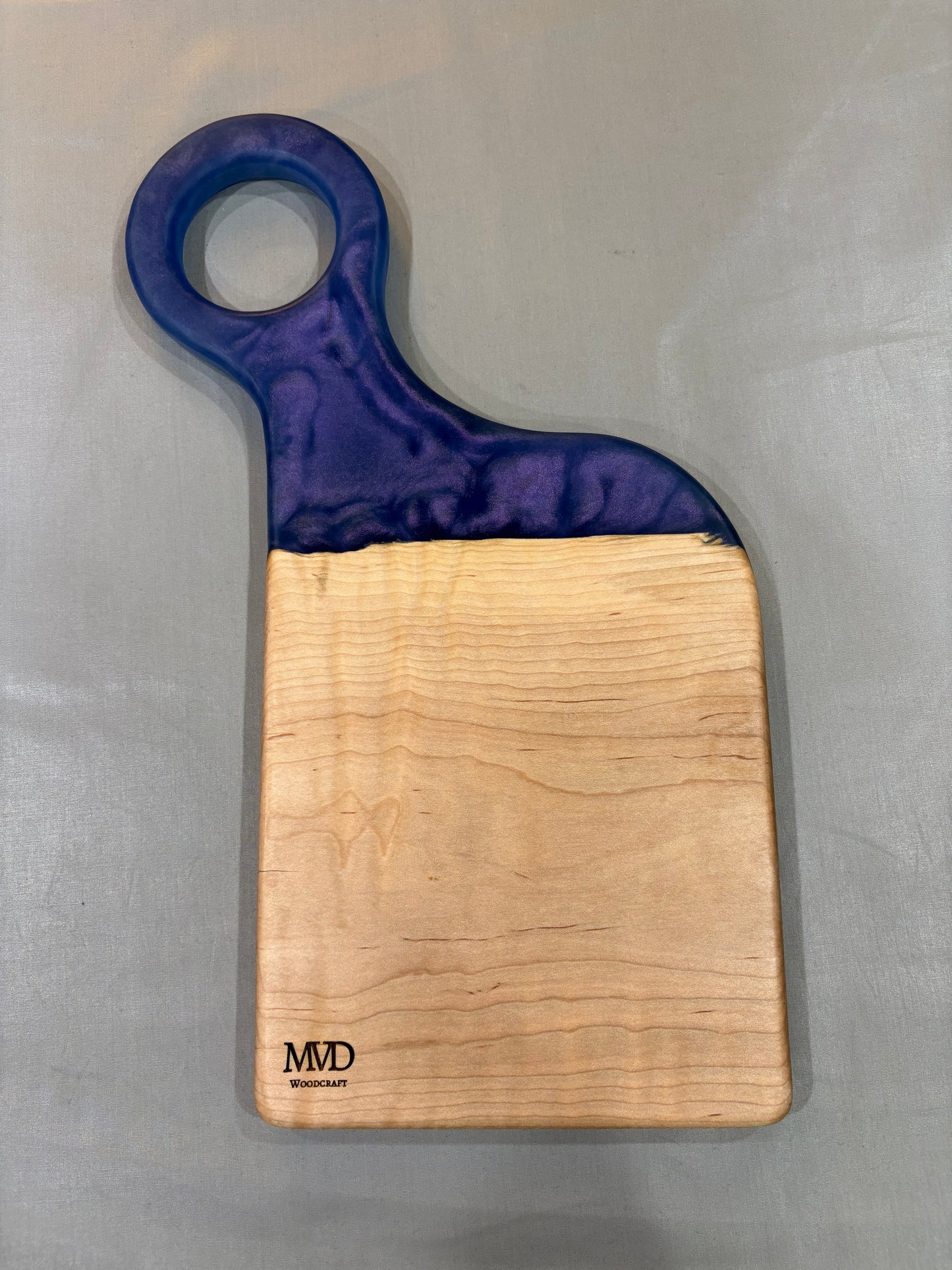 Figured Maple Wood Charcuterie Board with Blue Epoxy