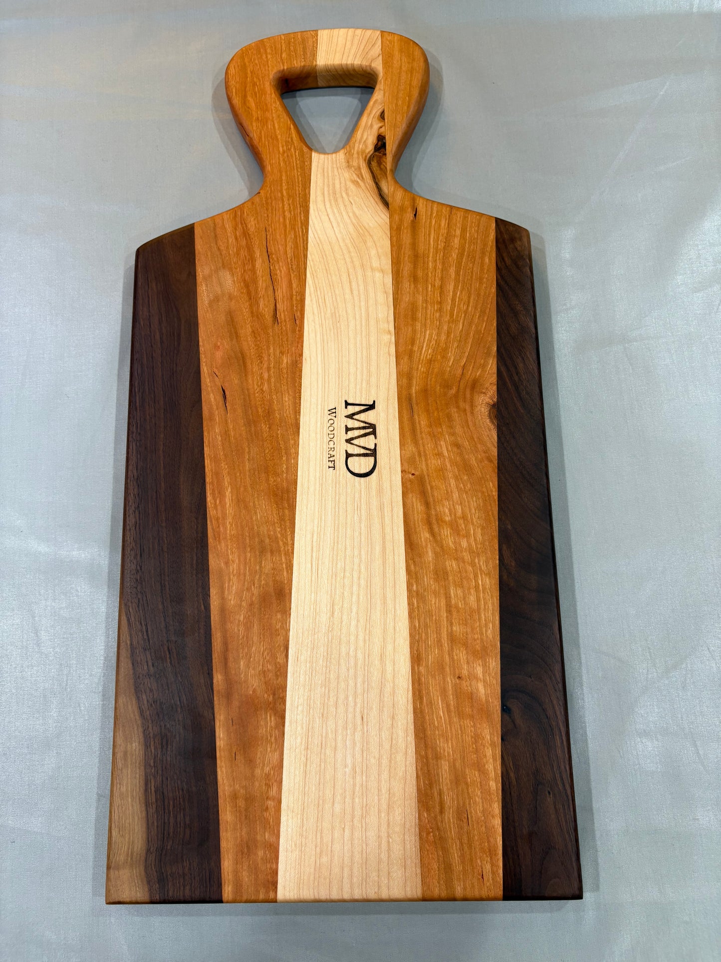 Maple, Cherry, & Walnut Striped Charcuterie Board