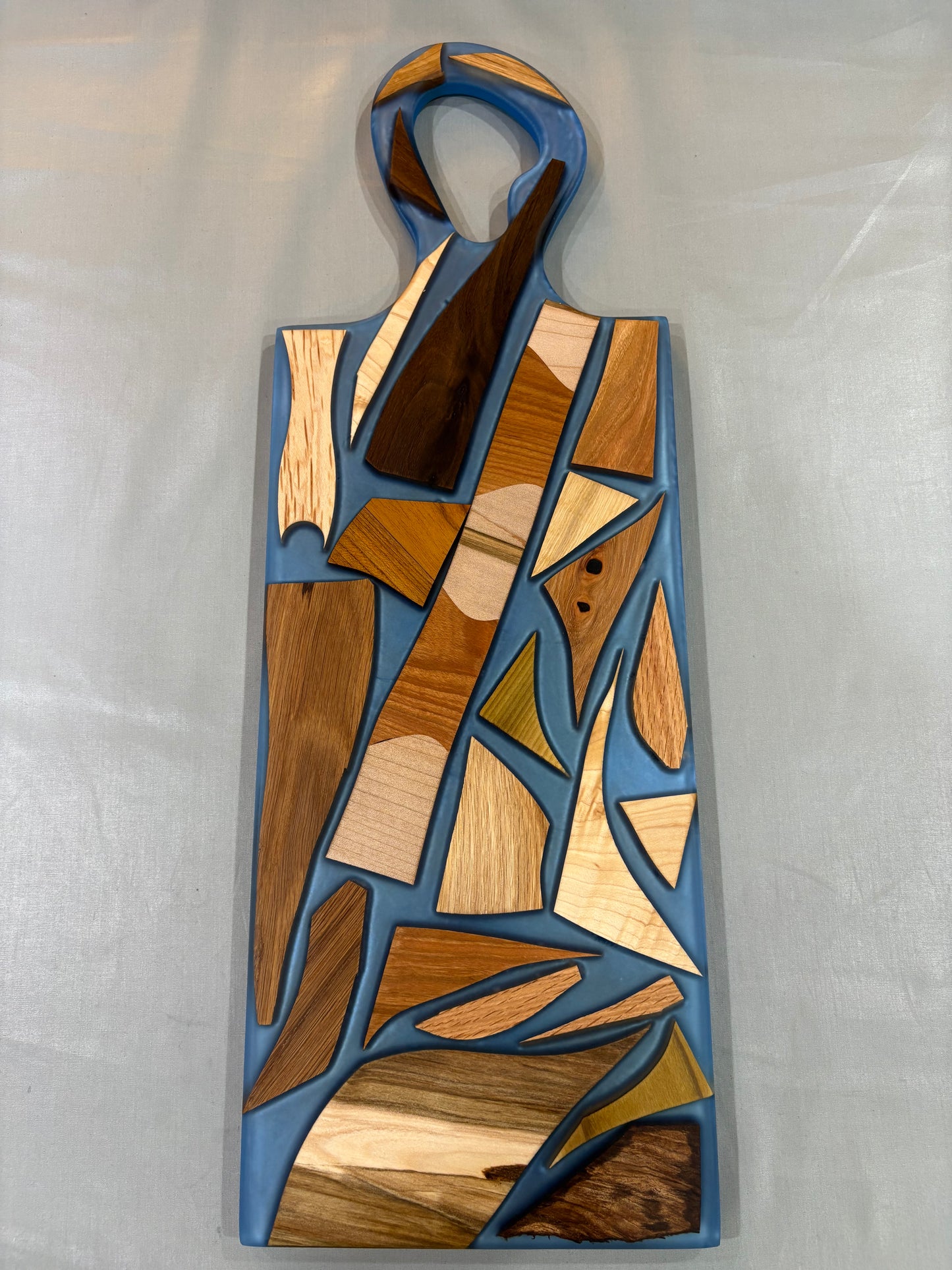 Mixed Wood Charcuterie Board with Blue Epoxy