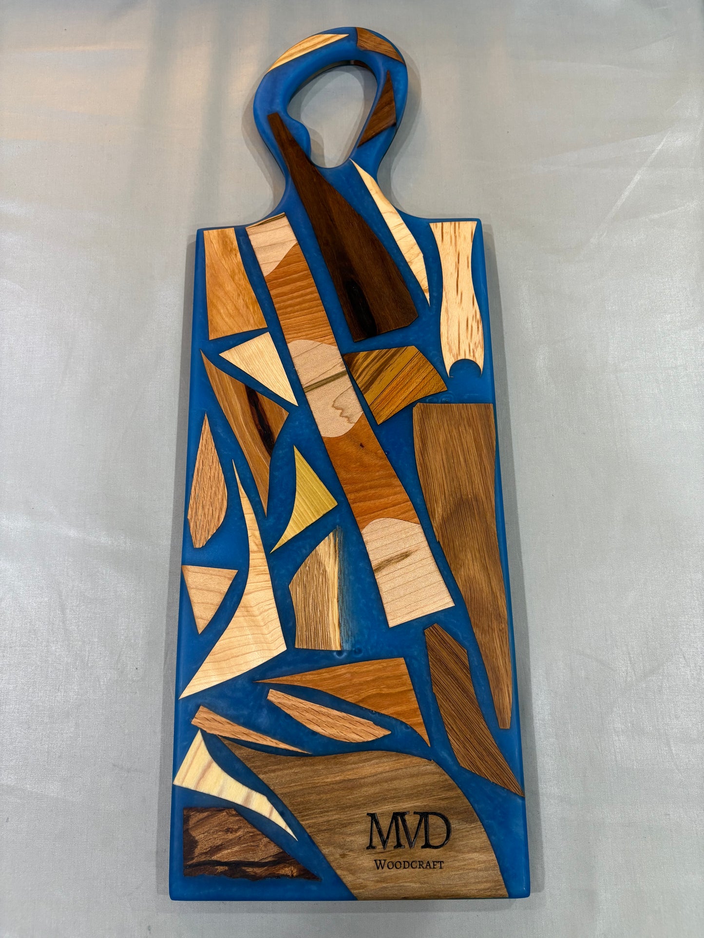 Mixed Wood Charcuterie Board with Blue Epoxy
