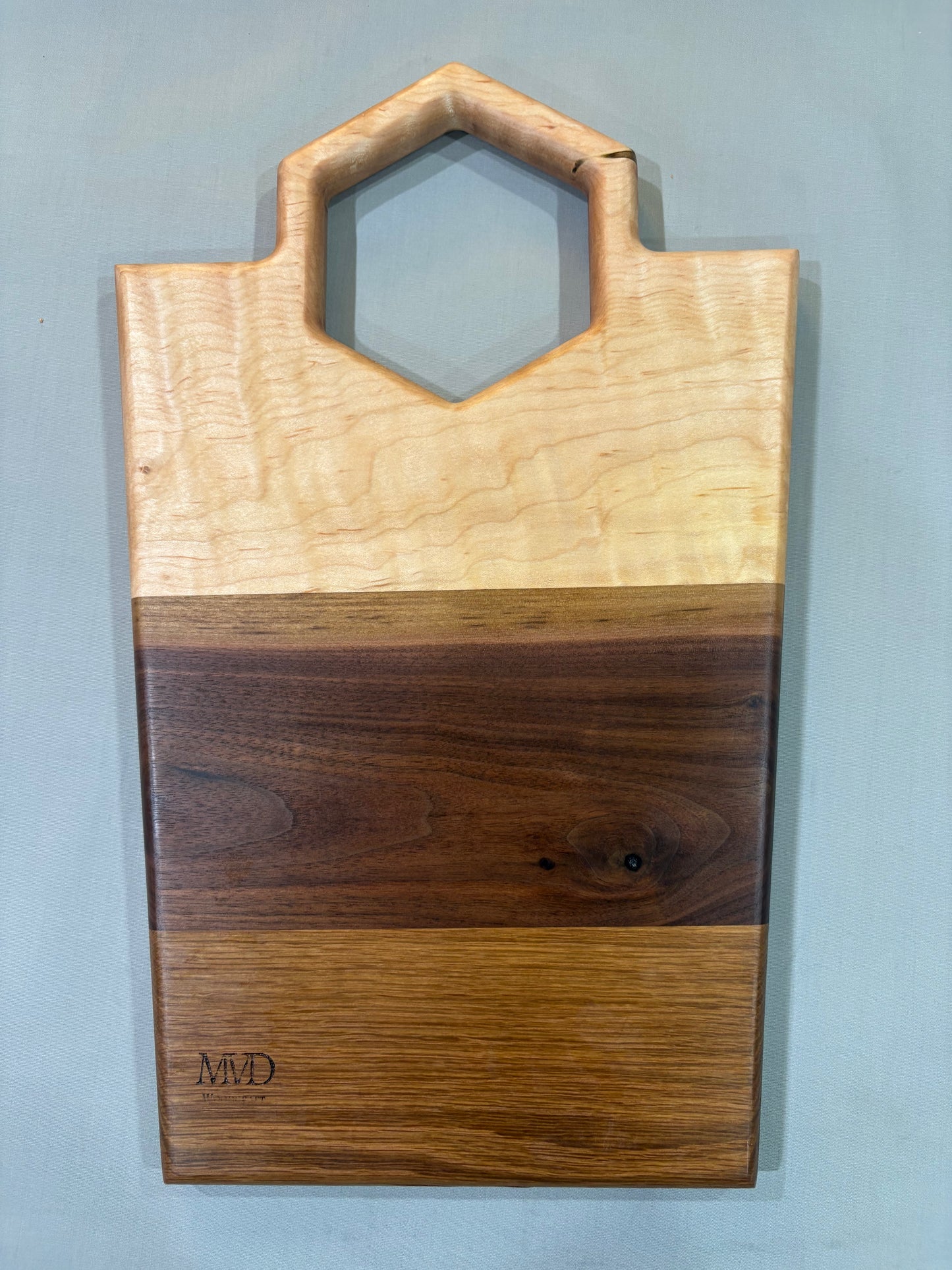 Figured Maple, Walnut, & Oak Charcuterie Board w/ Blue Epoxy
