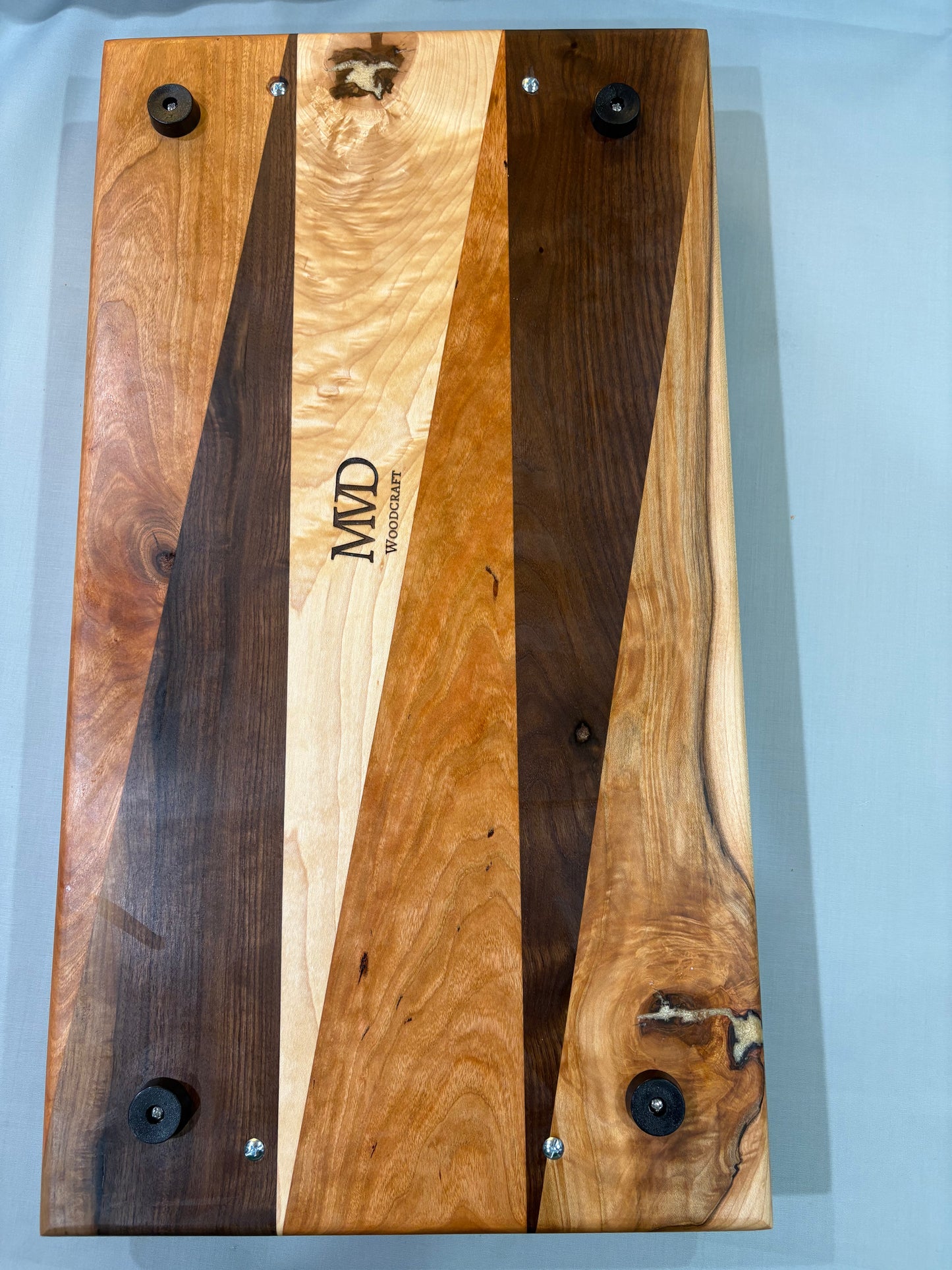 Figured Maple, Walnut, and Cherry Serving Tray with Gold Epoxy
