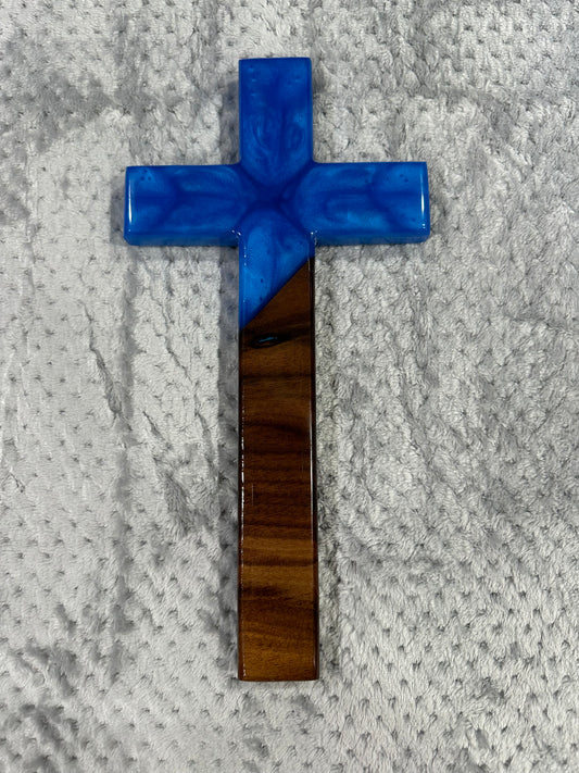 Walnut Cross with Blue Epoxy