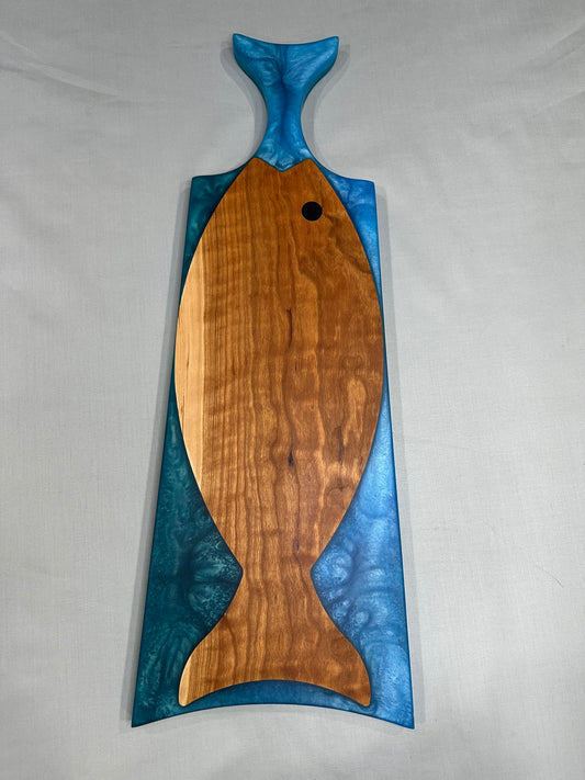 Blue Epoxy with Fish Inlay Charcuterie Board