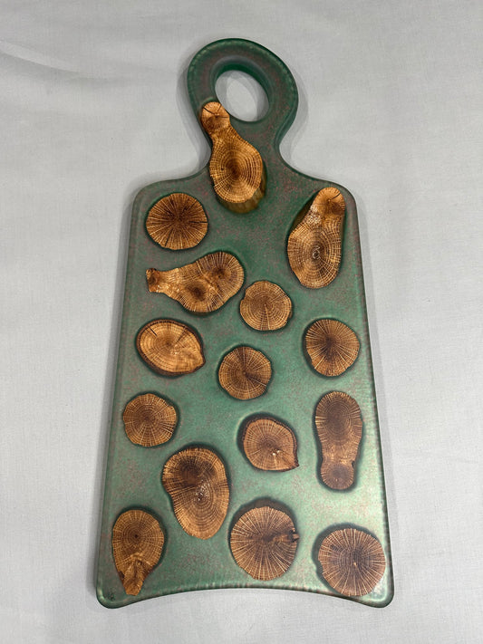 Oak Cookie Charcuterie Board with Green Epoxy