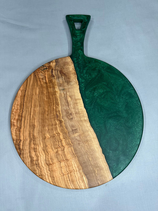 Olive Wood Charcuterie Board with Green Epoxy